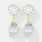 Classic Round & Pear-Cut Diamond Drop Earrings in Yellow Gold - Bijoux Eclore