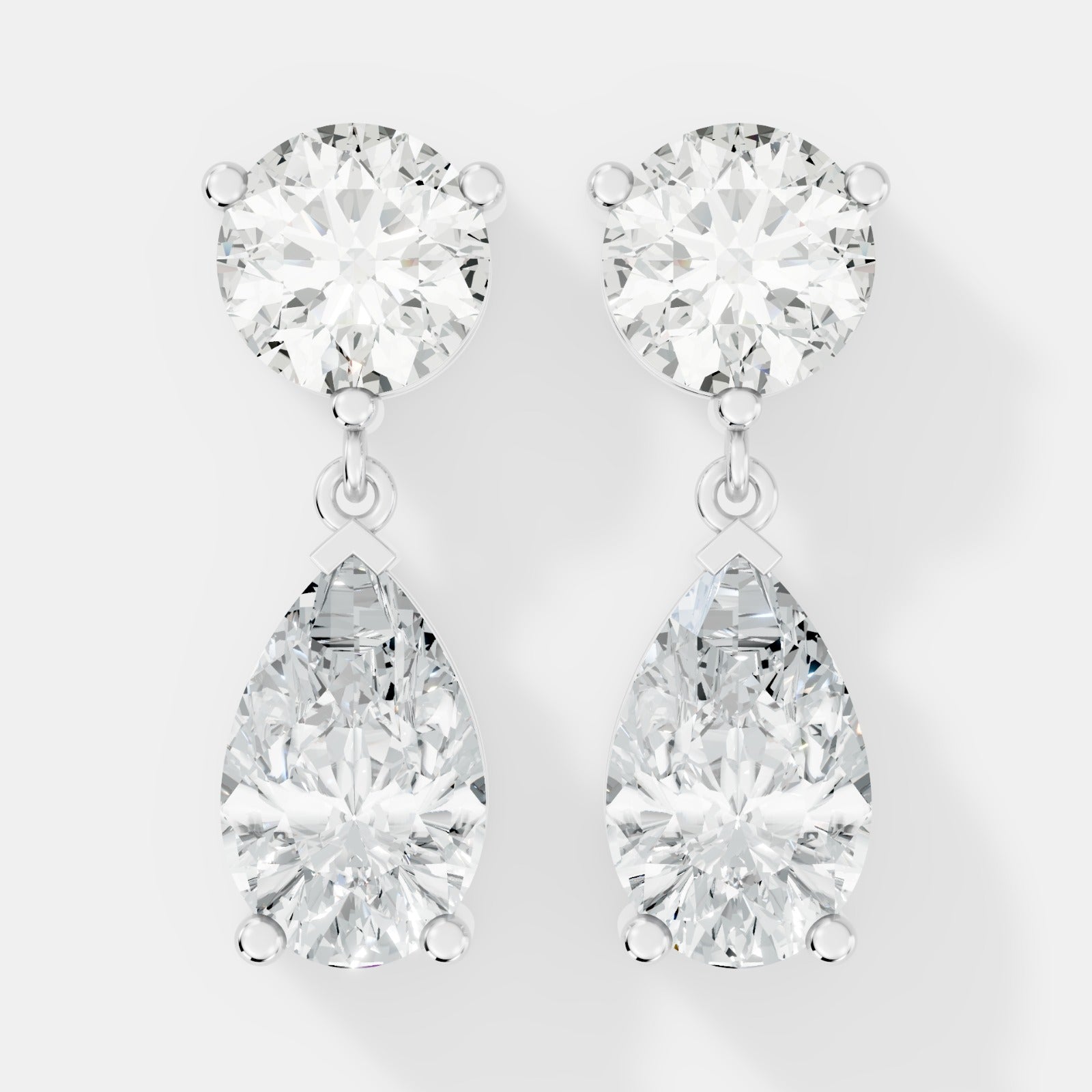 Classic Round & Pear-Cut Diamond Drop Earrings in Yellow Gold - Bijoux Eclore