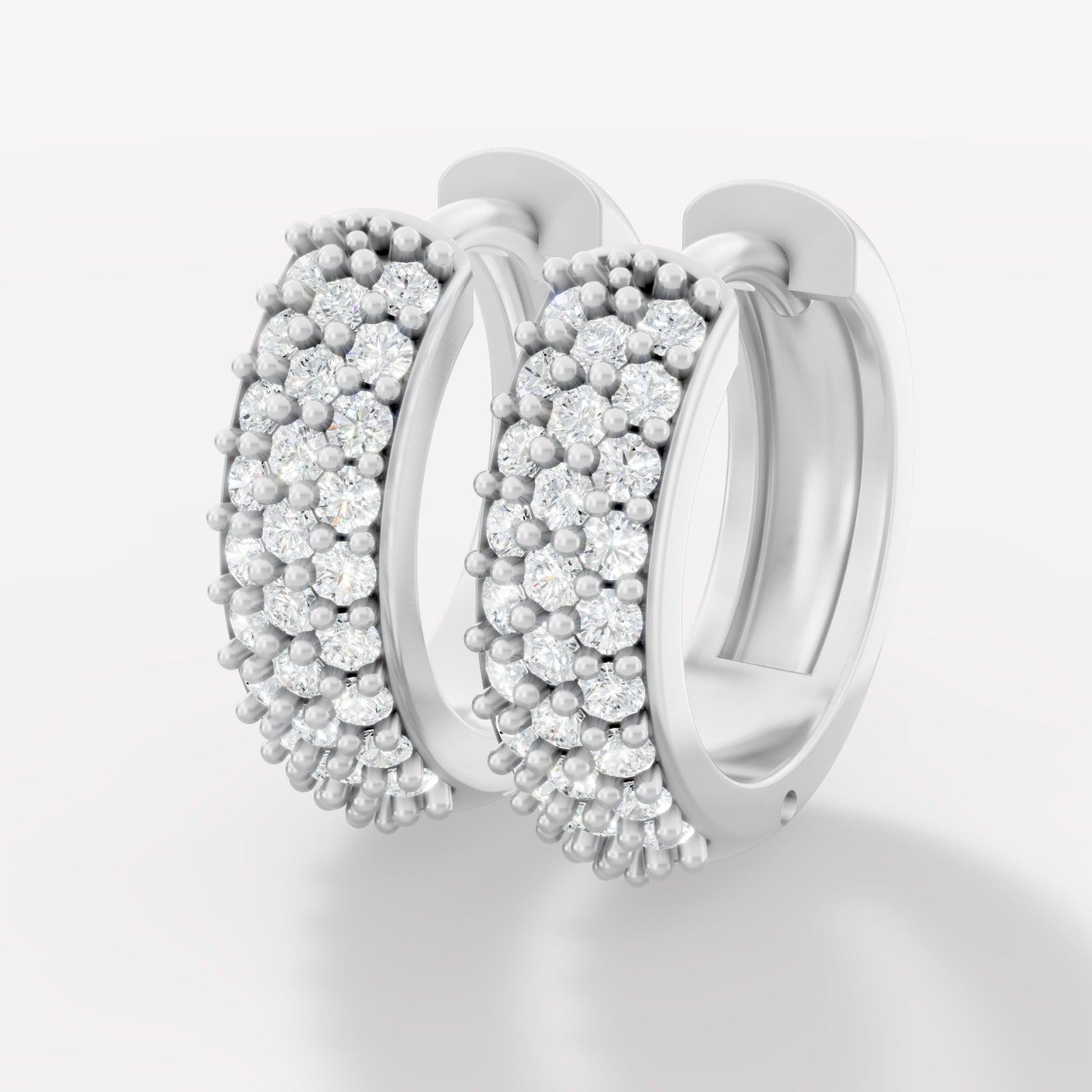 Triple Row Diamond Hoop Earrings – Exquisite Pave Setting Elegance - Bijoux Eclore