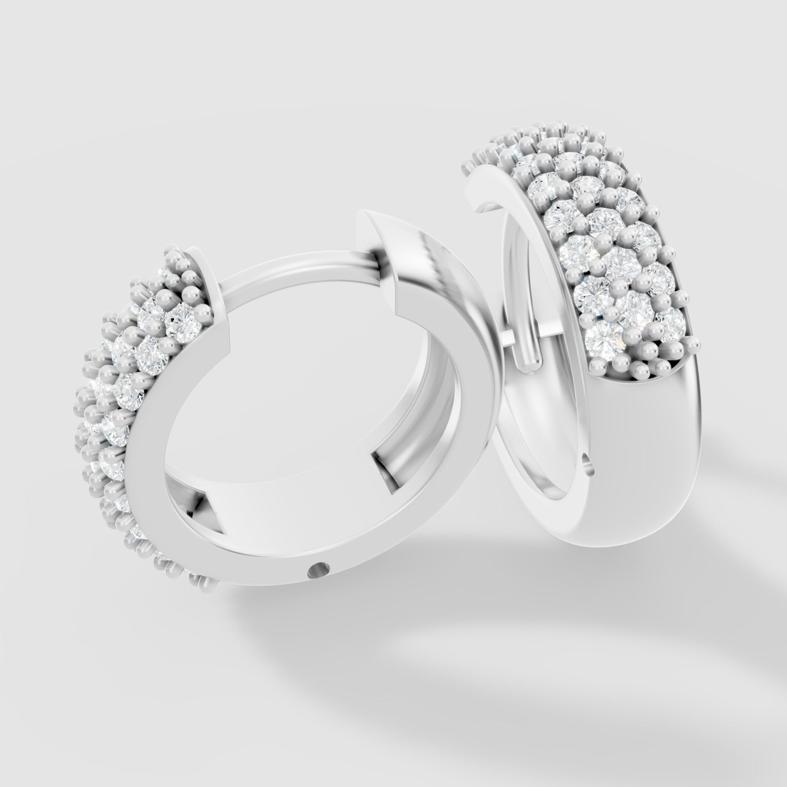 Triple Row Diamond Hoop Earrings – Exquisite Pave Setting Elegance - Bijoux Eclore