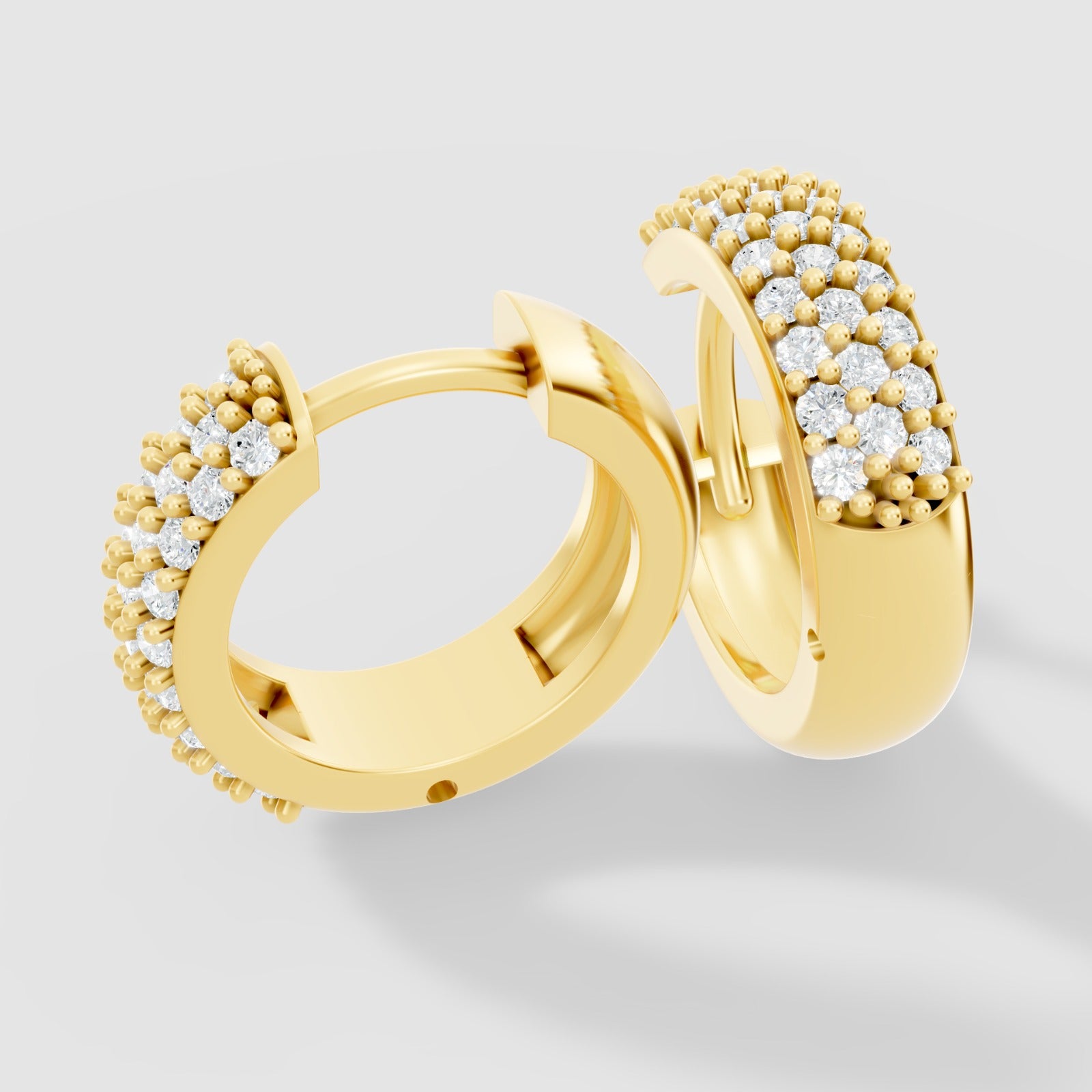 Triple Row Diamond Hoop Earrings – Exquisite Pave Setting Elegance - Bijoux Eclore