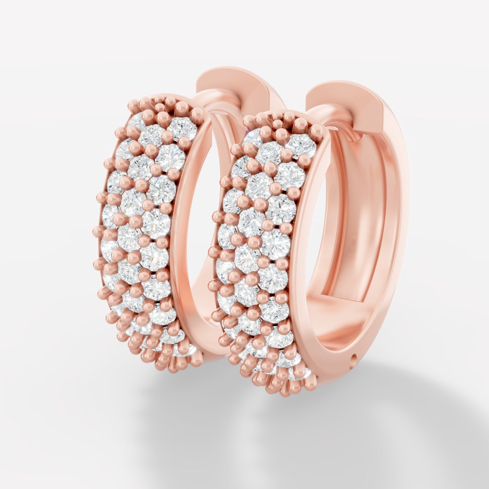 Triple Row Diamond Hoop Earrings – Exquisite Pave Setting Elegance - Bijoux Eclore