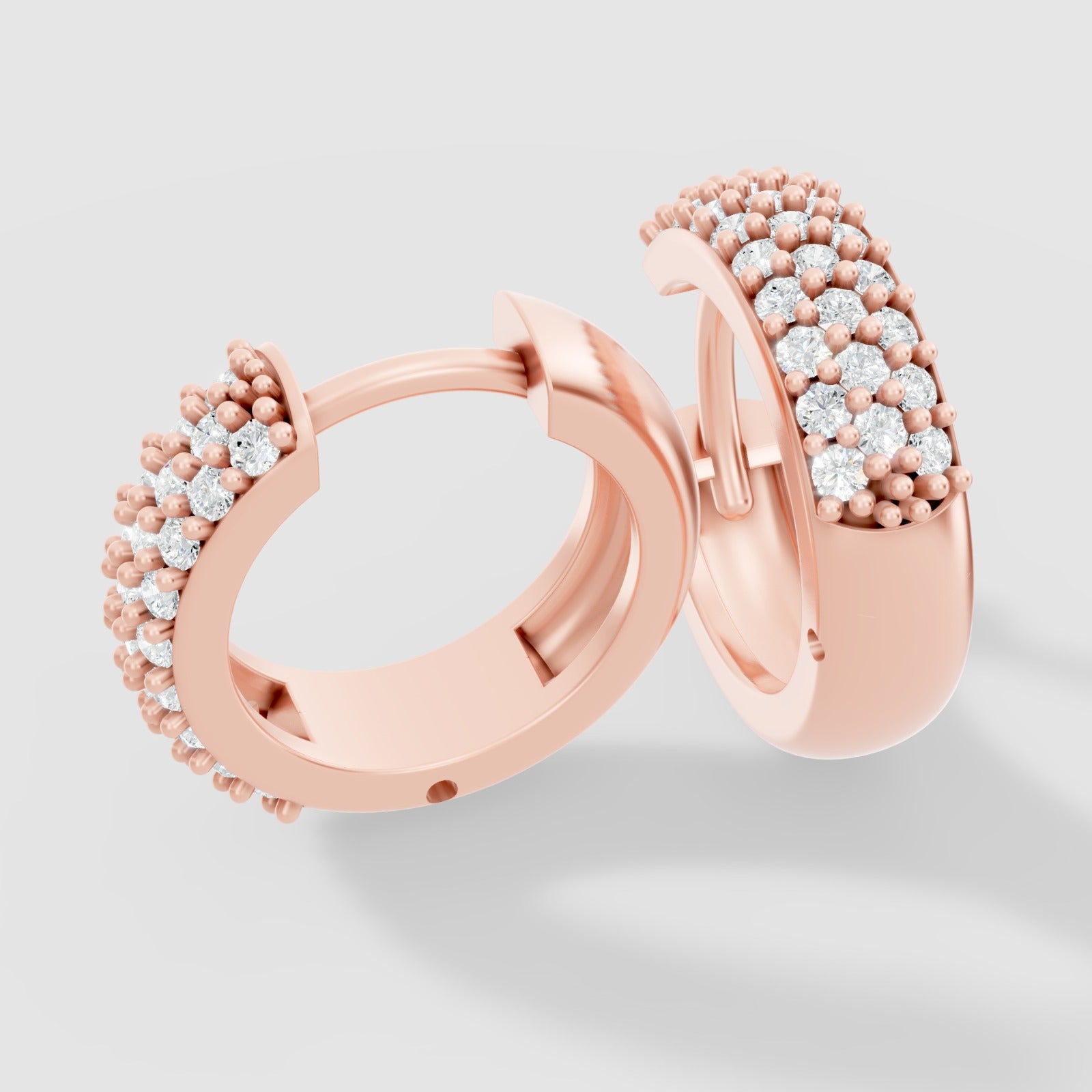 Triple Row Diamond Hoop Earrings – Exquisite Pave Setting Elegance - Bijoux Eclore