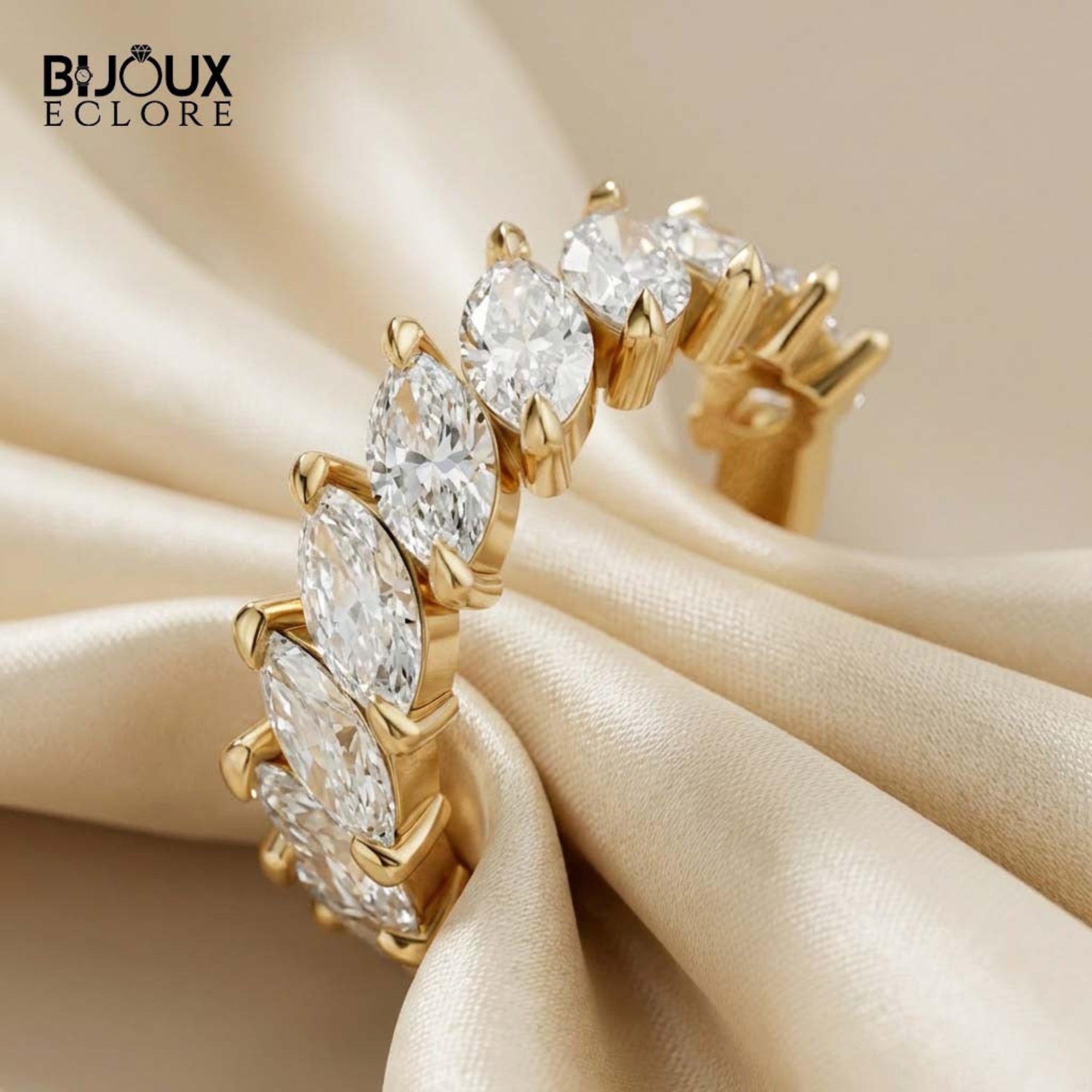 Marquise-Cut Diamond Eternity Band in Lustrous Gold for Timeless Sophistication - Bijoux Eclore