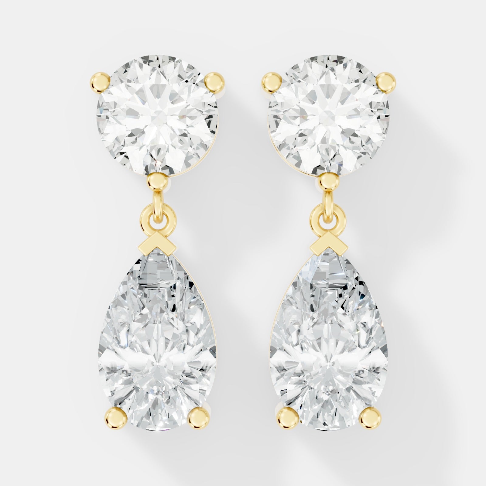 Classic Round & Pear-Cut Diamond Drop Earrings in Yellow Gold - Bijoux Eclore