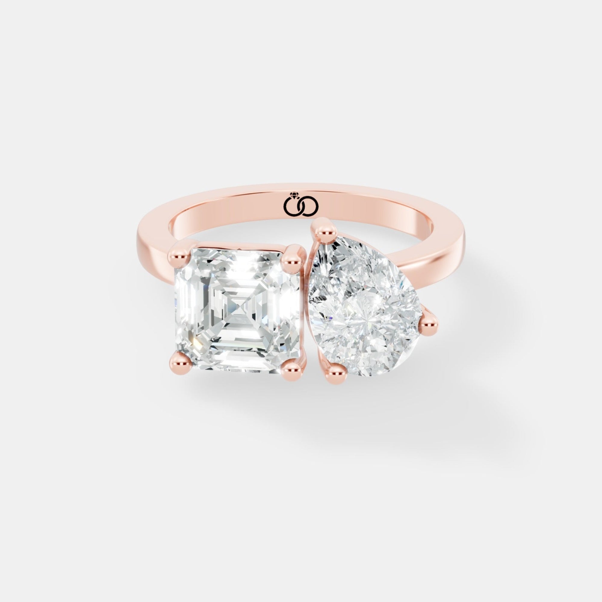 Asscher & Pear-Cut Two-Stone Diamond Ring in 14K Yellow – A Timeless Duo of Brilliance - Bijoux Eclore