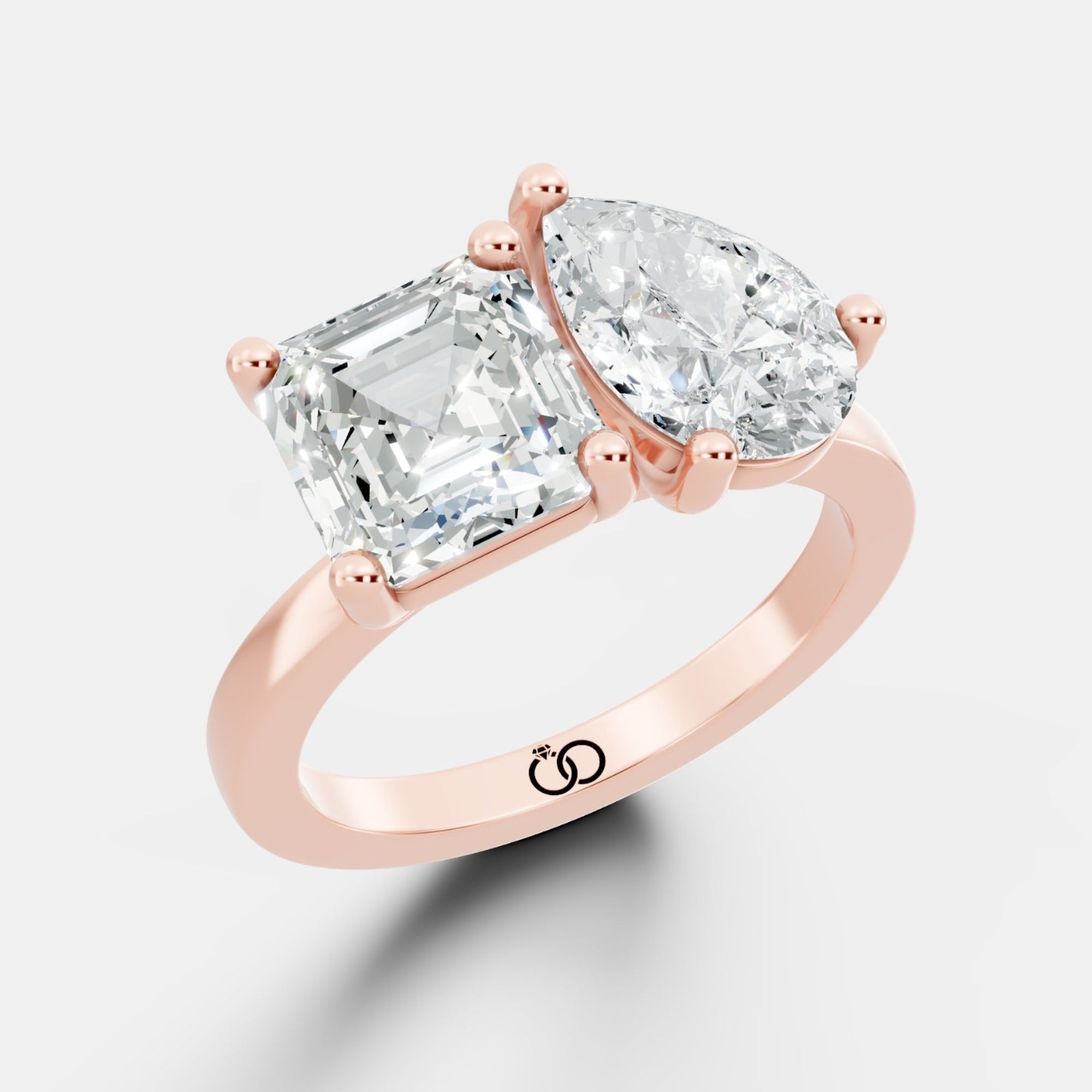 Asscher & Pear-Cut Two-Stone Diamond Ring in 14K Yellow – A Timeless Duo of Brilliance - Bijoux Eclore