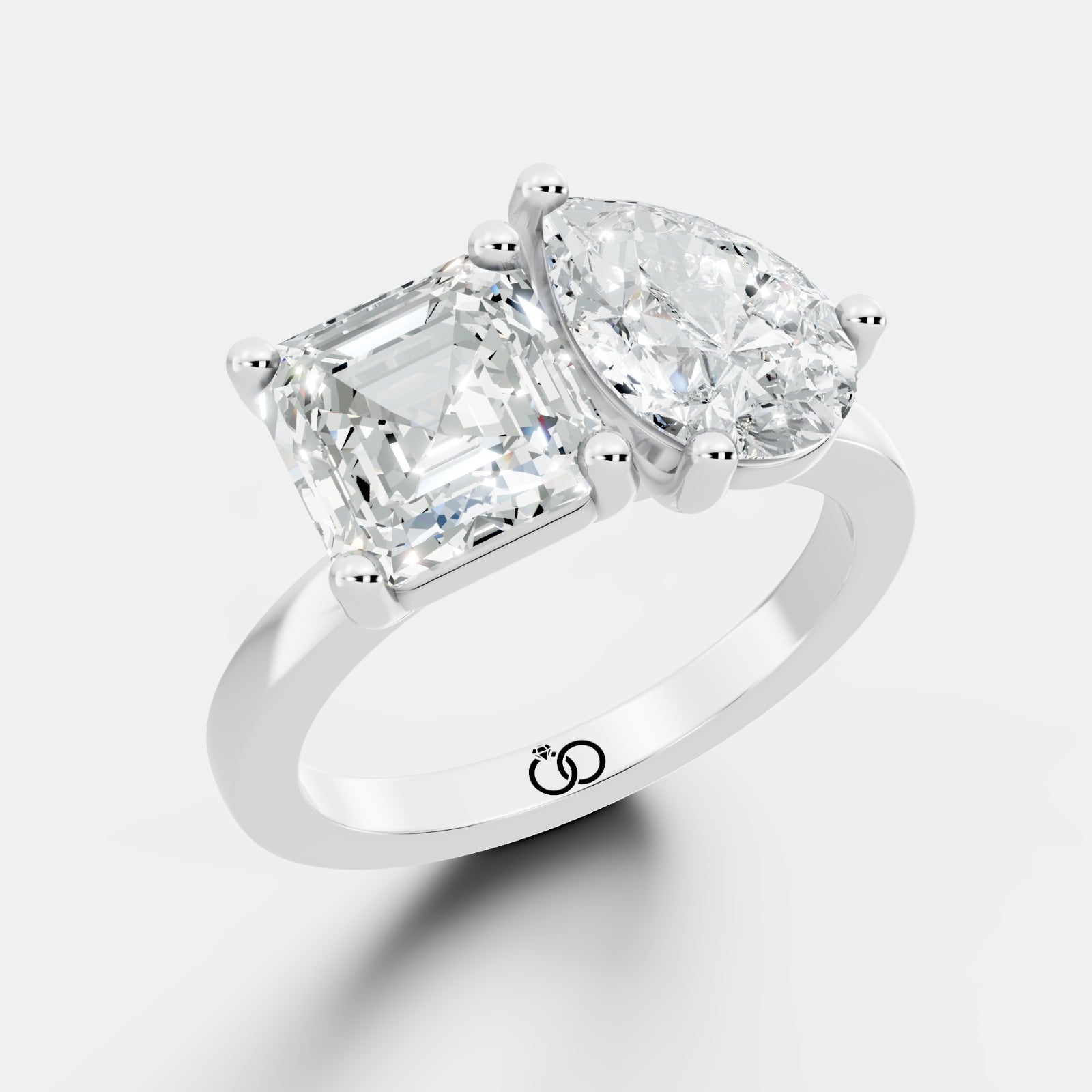 Asscher & Pear-Cut Two-Stone Diamond Ring in 14K Yellow – A Timeless Duo of Brilliance - Bijoux Eclore