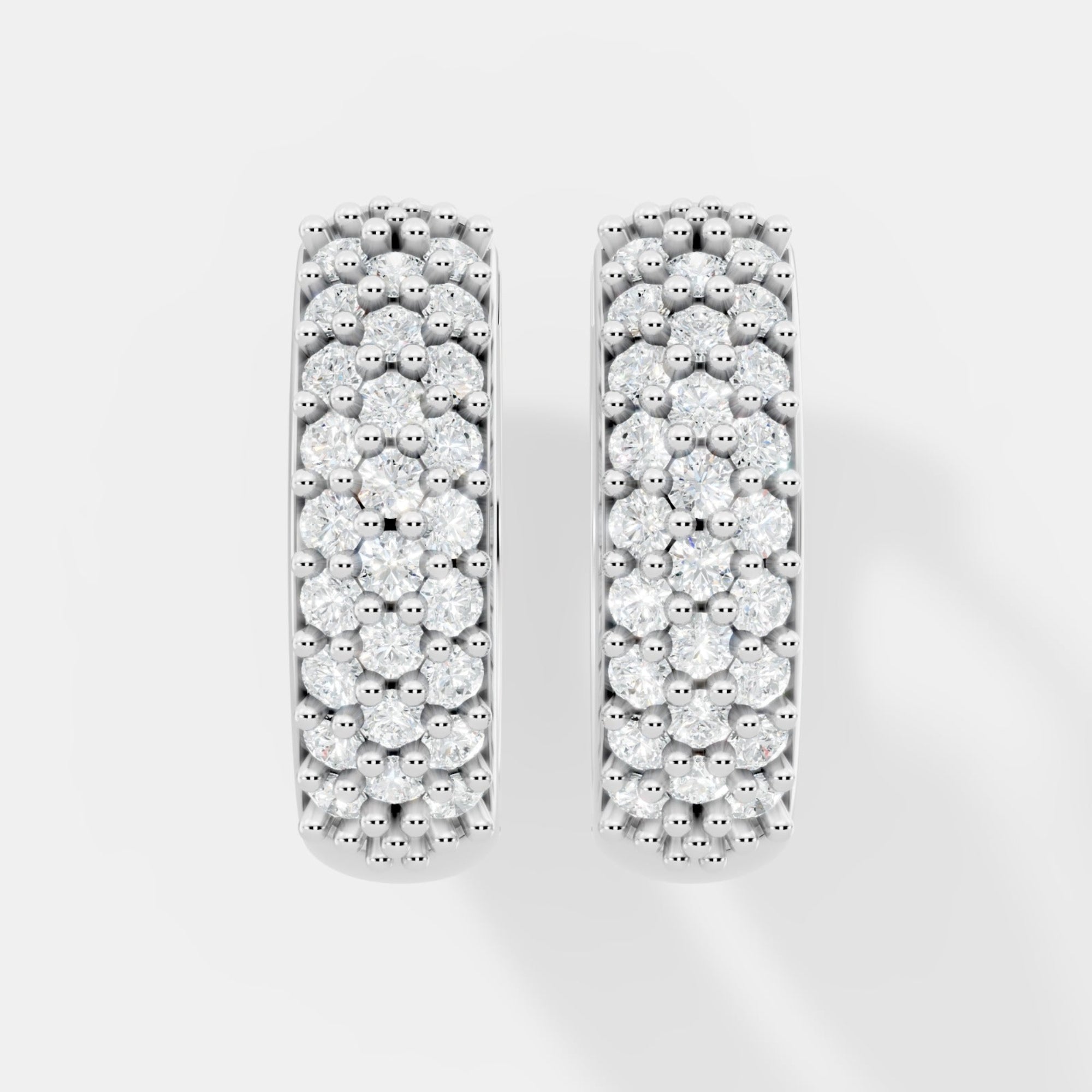 Triple Row Diamond Hoop Earrings – Exquisite Pave Setting Elegance - Bijoux Eclore