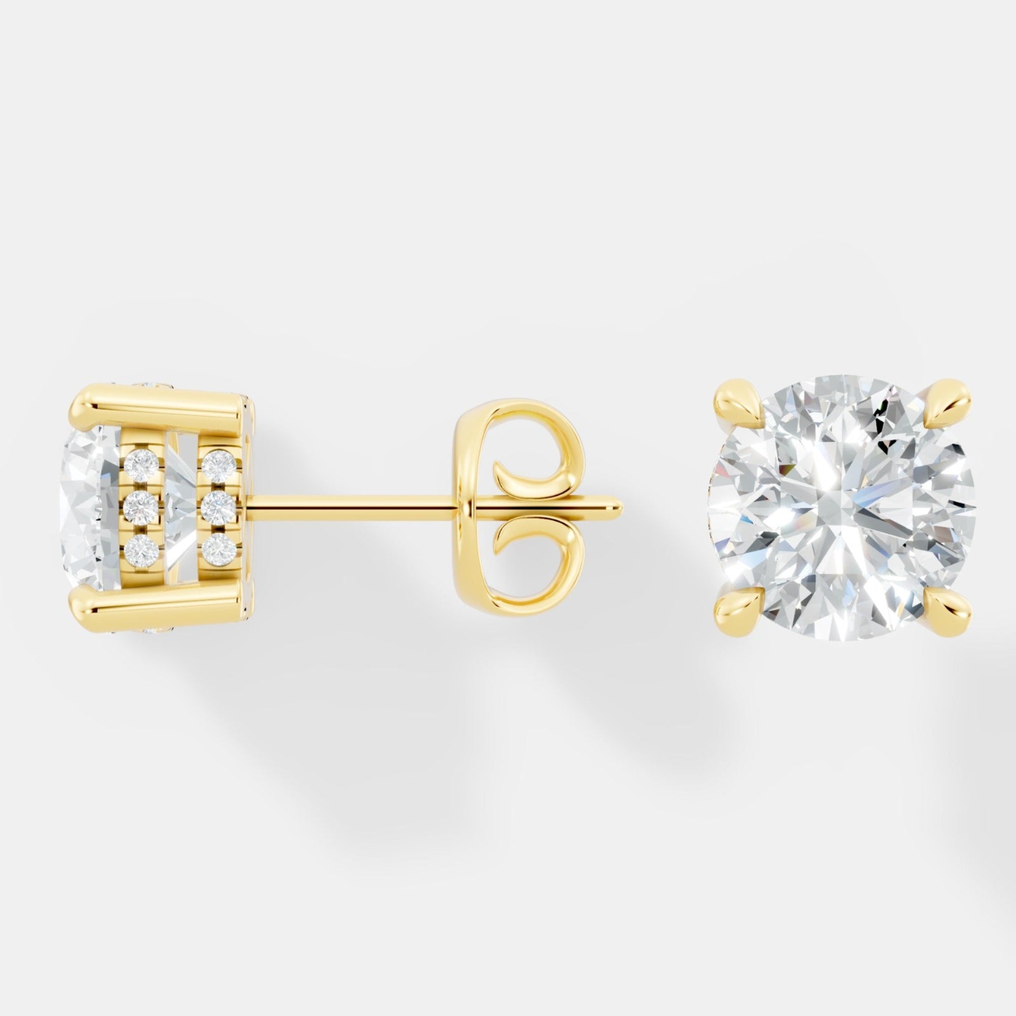 Four-Prong Round Diamond Studs with Hidden Pave Details  Earrings - Bijoux Eclore