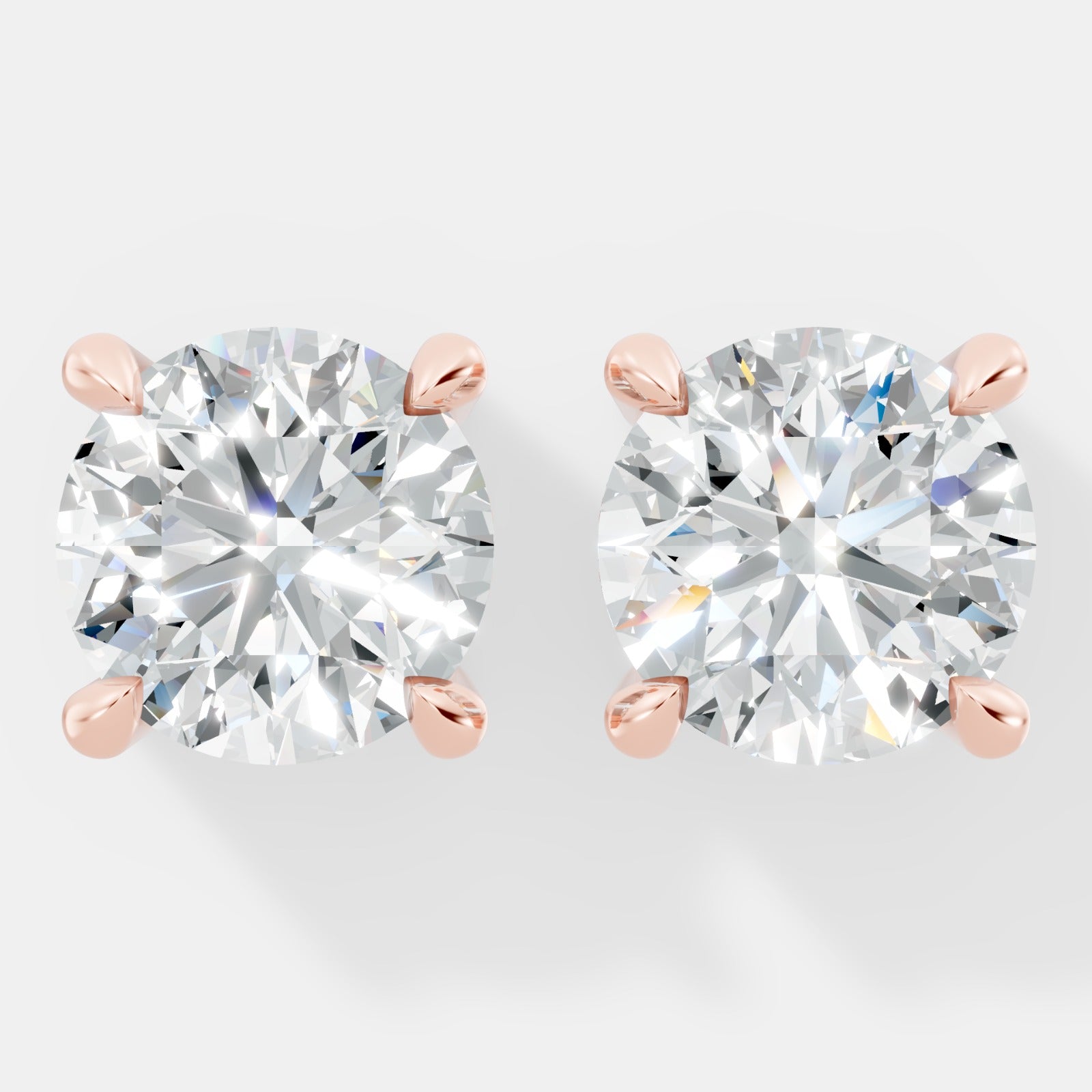 Four-Prong Round Diamond Studs with Hidden Pave Details  Earrings - Bijoux Eclore