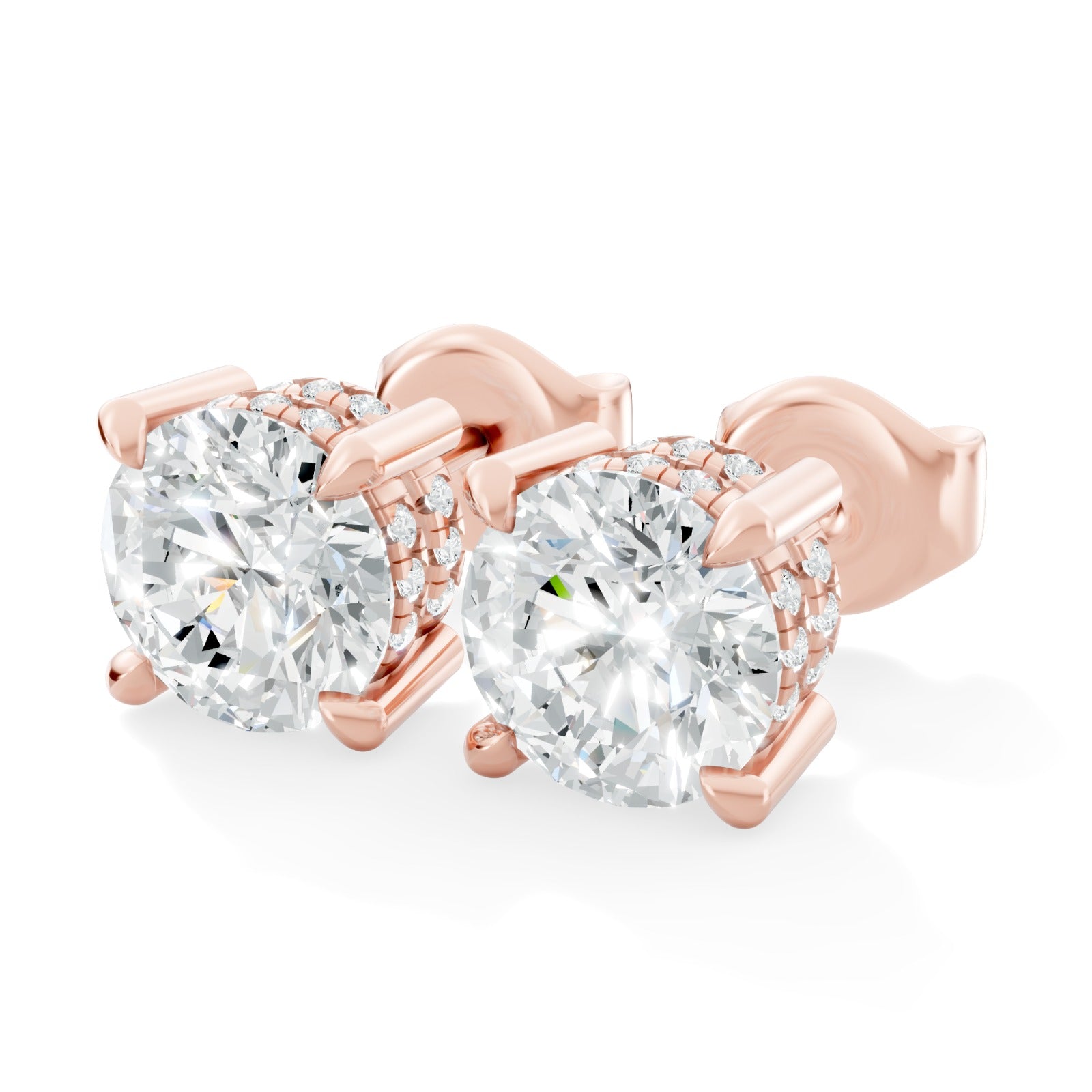 Four-Prong Round Diamond Studs with Hidden Pave Details  Earrings - Bijoux Eclore