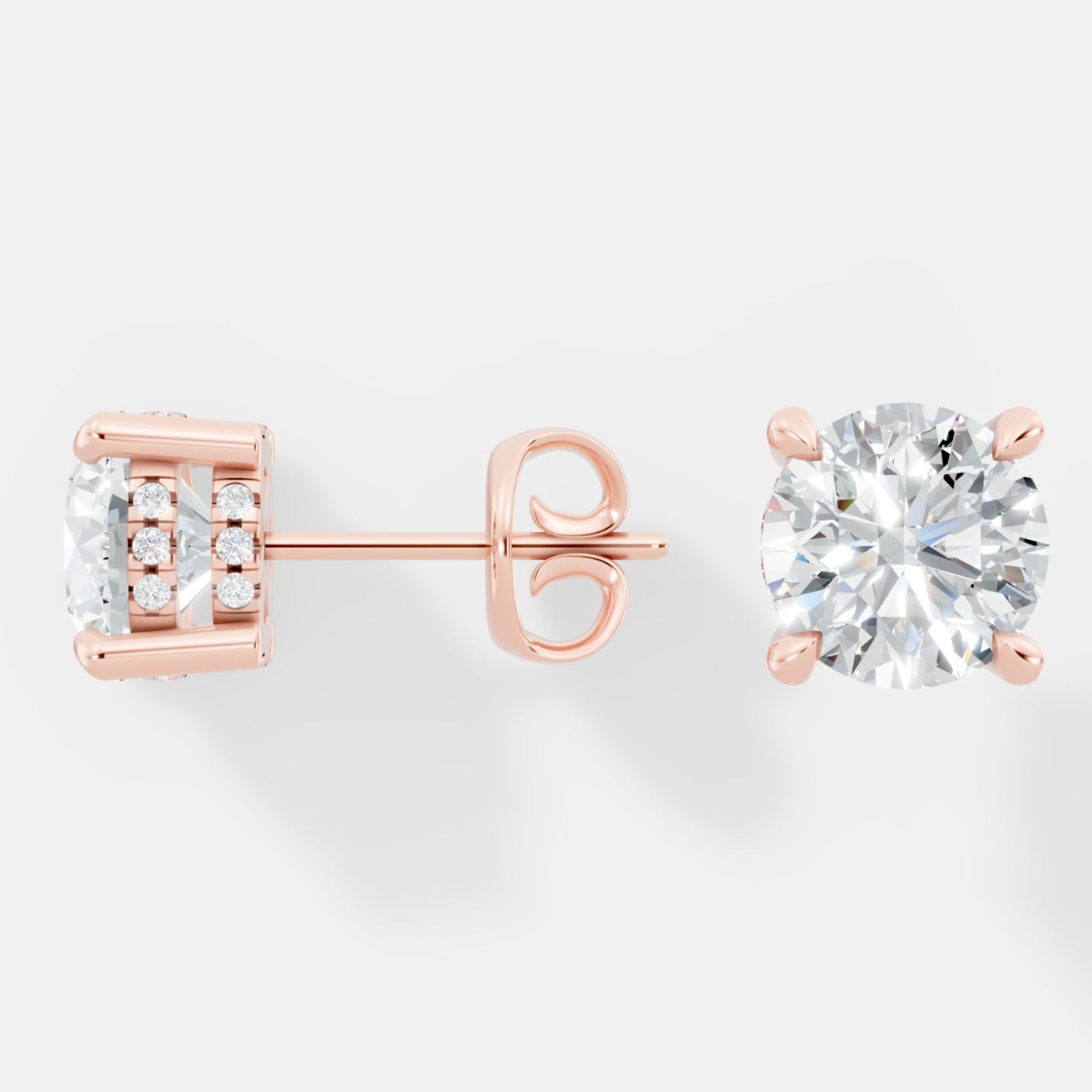 Four-Prong Round Diamond Studs with Hidden Pave Details  Earrings - Bijoux Eclore
