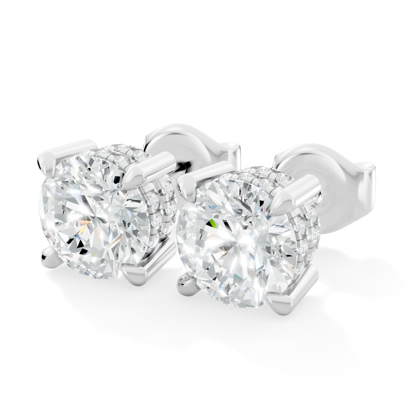 Four-Prong Round Diamond Studs with Hidden Pave Details  Earrings - Bijoux Eclore