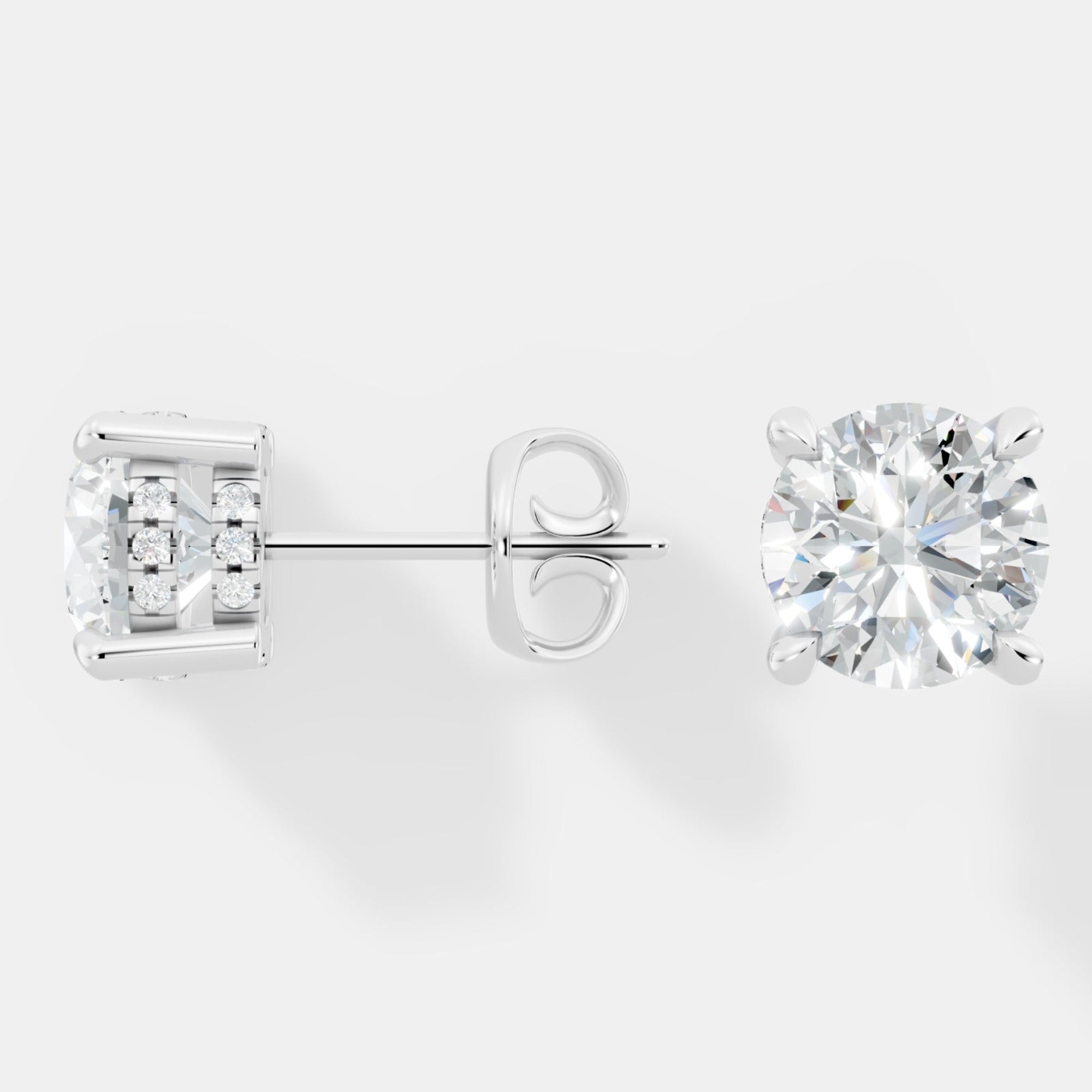 Four-Prong Round Diamond Studs with Hidden Pave Details  Earrings - Bijoux Eclore