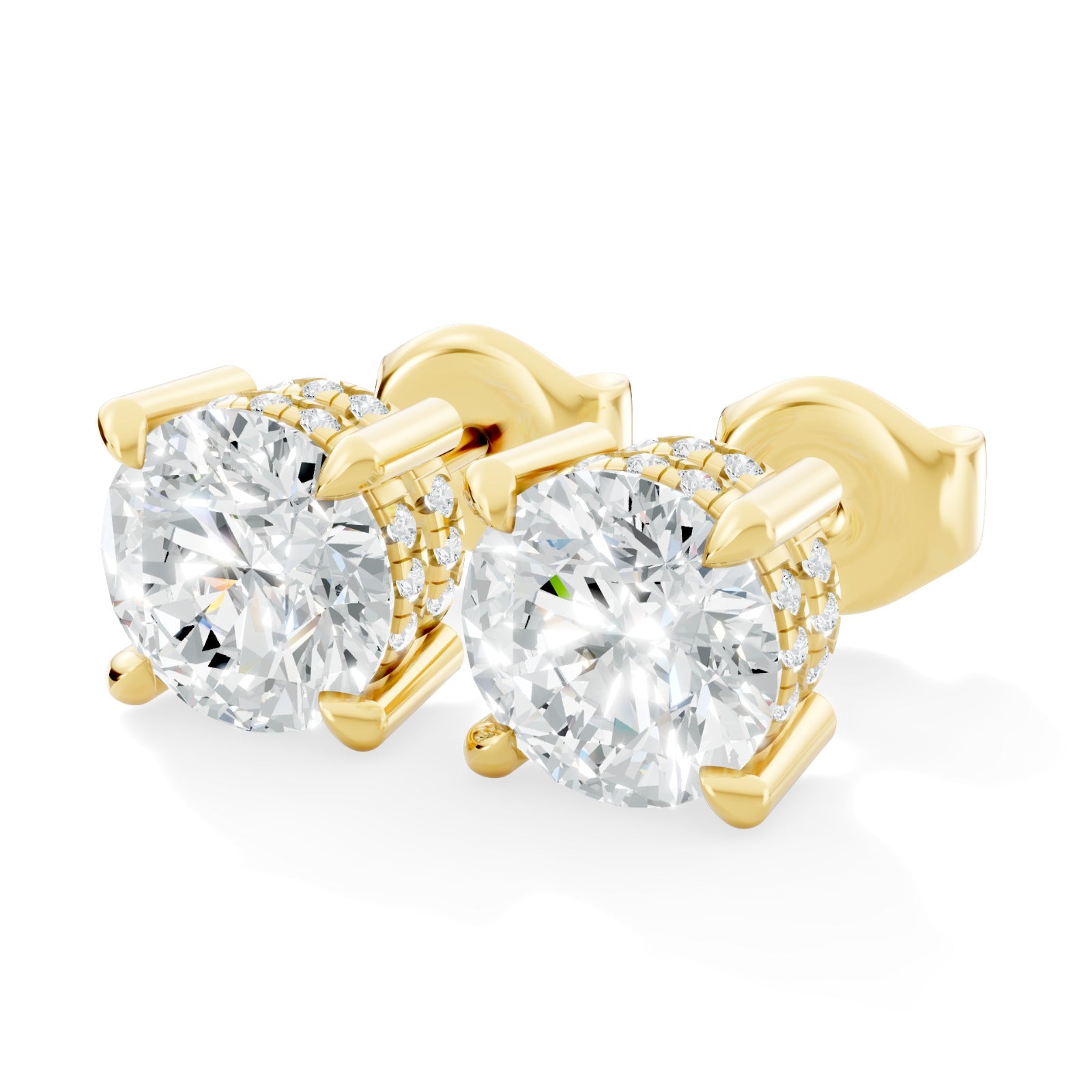 Four-Prong Round Diamond Studs with Hidden Pave Details  Earrings - Bijoux Eclore