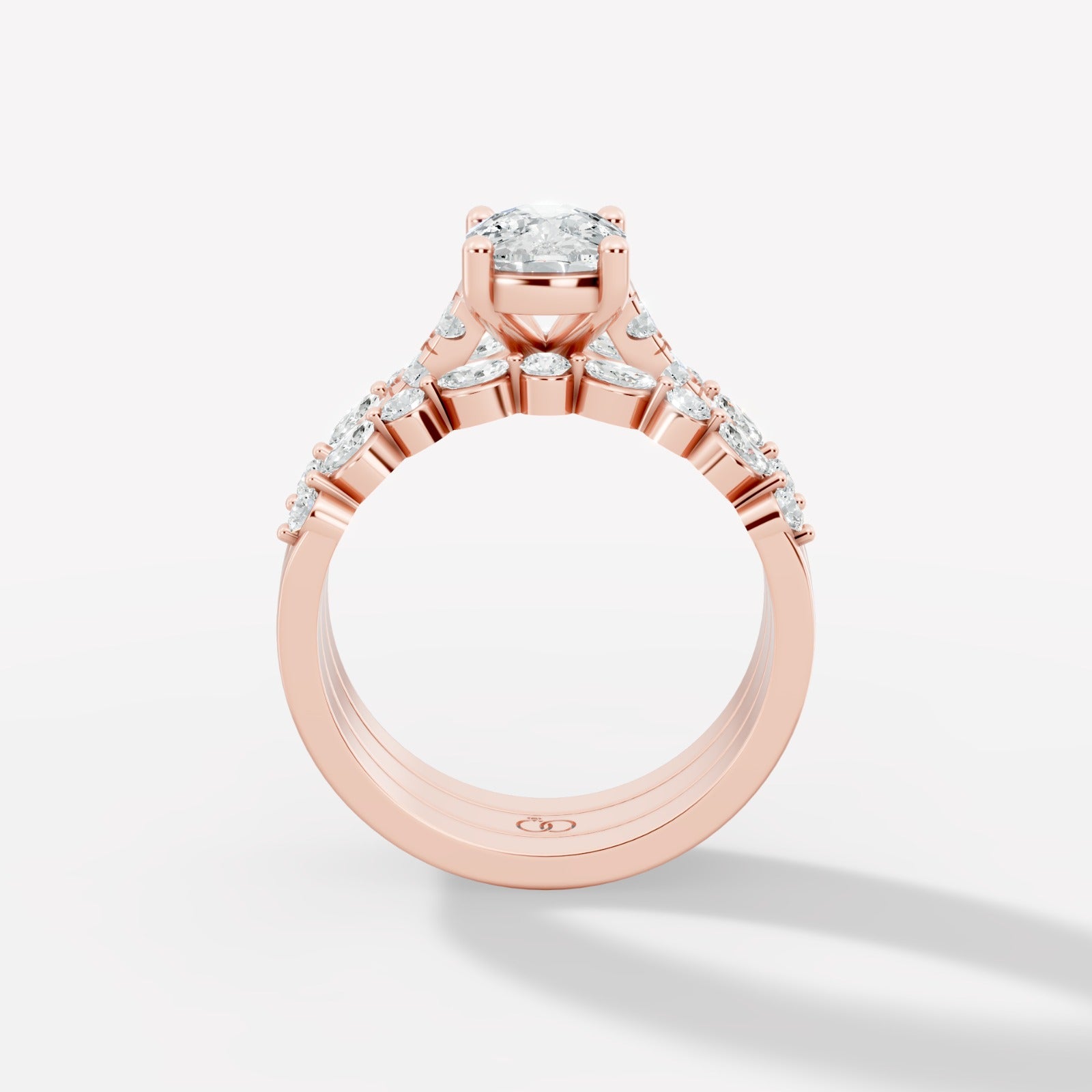 Two-Row Diamond Accented Engagement Ring with Oval Lab Diamond Center - Bijoux Eclore