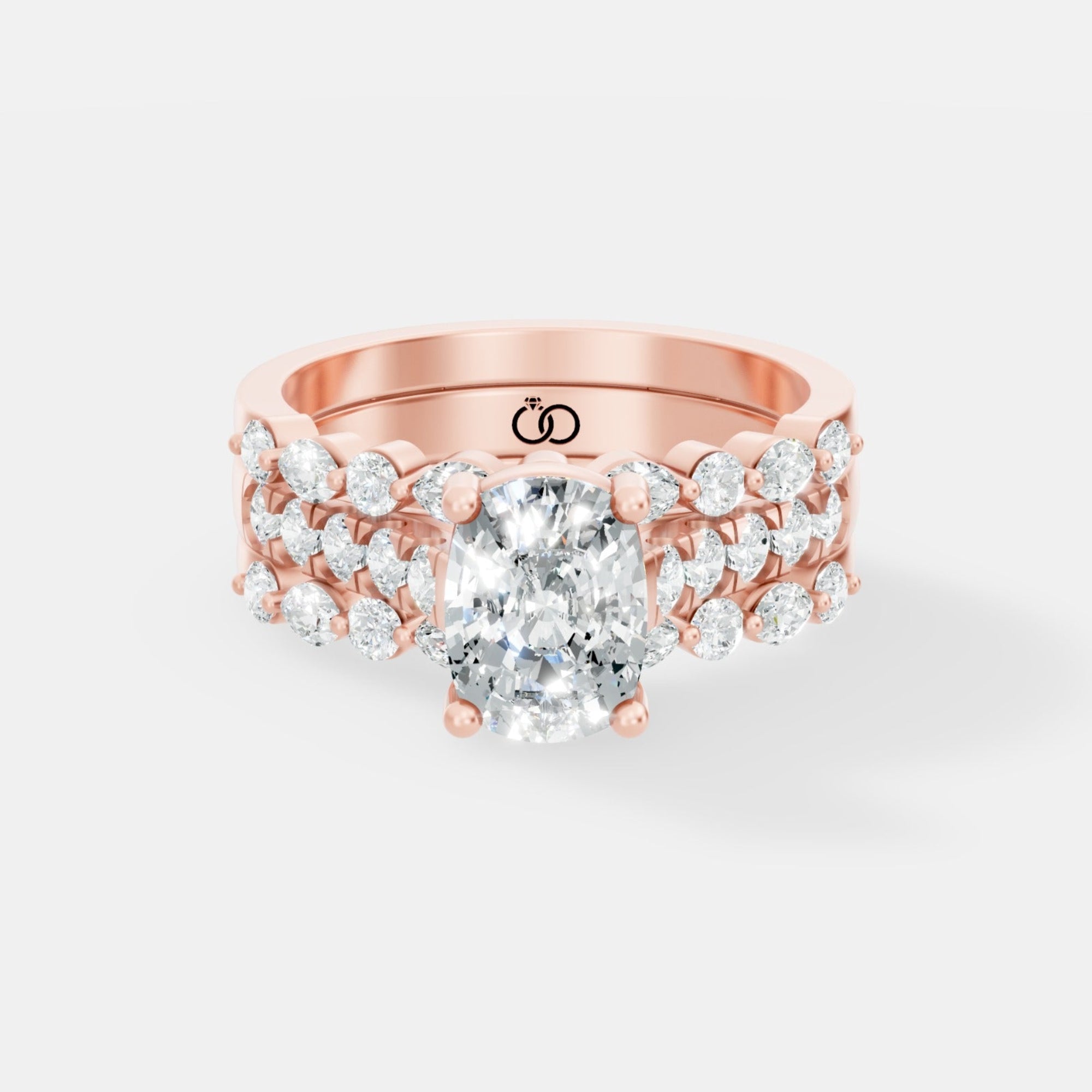 Two-Row Diamond Accented Engagement Ring with Oval Lab Diamond Center - Bijoux Eclore