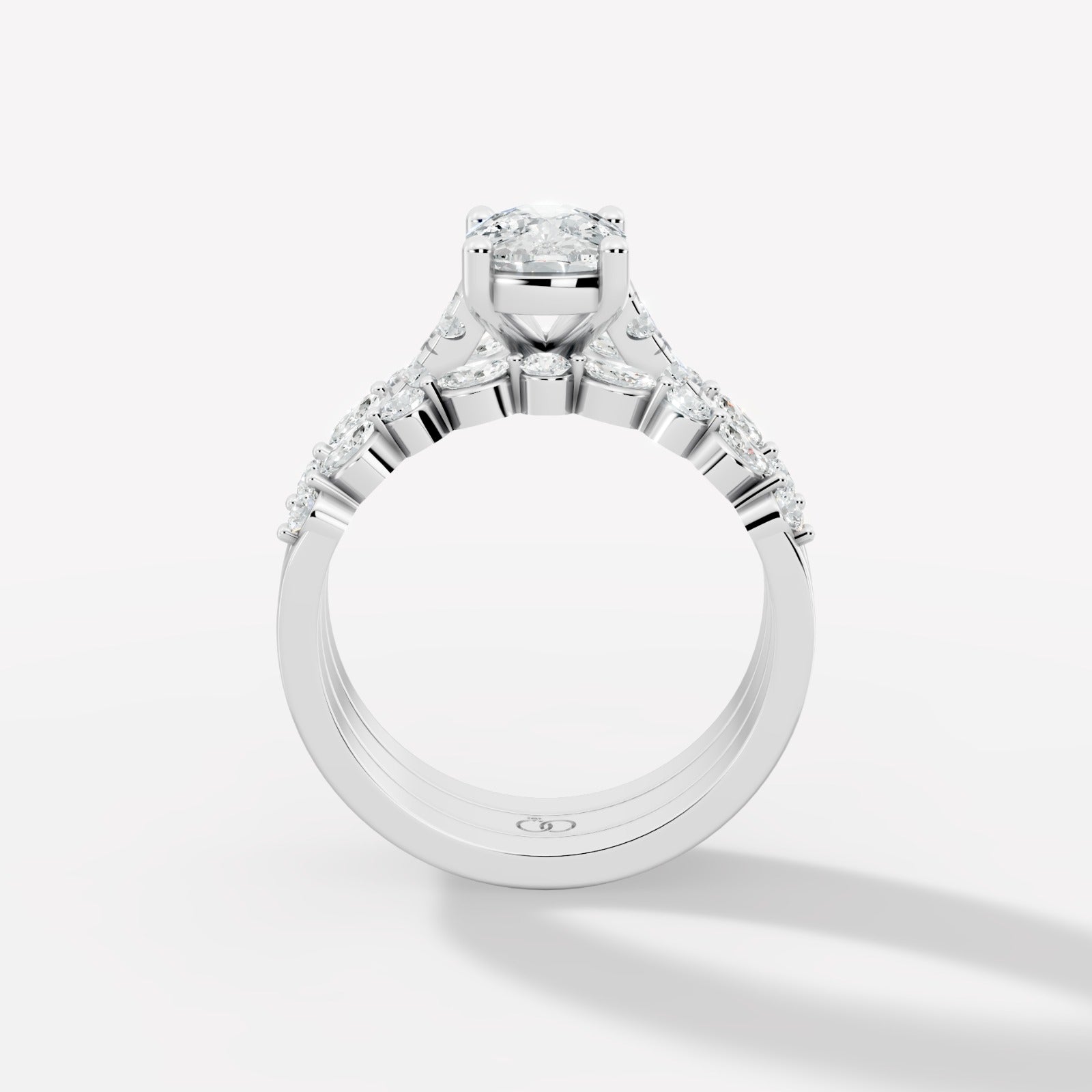 Two-Row Diamond Accented Engagement Ring with Oval Lab Diamond Center - Bijoux Eclore