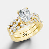 Two-Row Diamond Accented Engagement Ring with Oval Lab Diamond Center - Bijoux Eclore