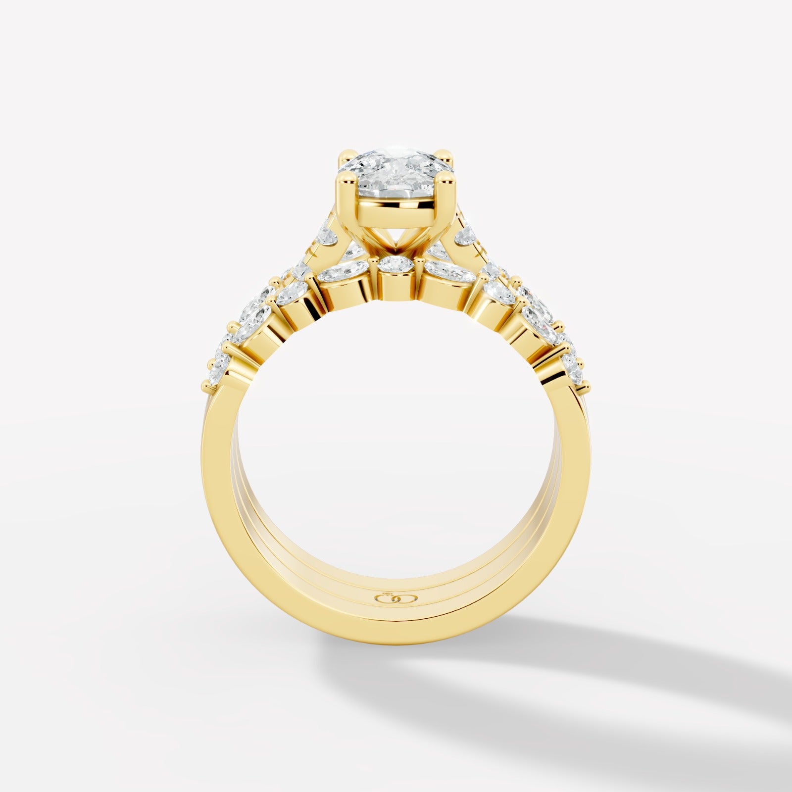 Two-Row Diamond Accented Engagement Ring with Oval Lab Diamond Center - Bijoux Eclore