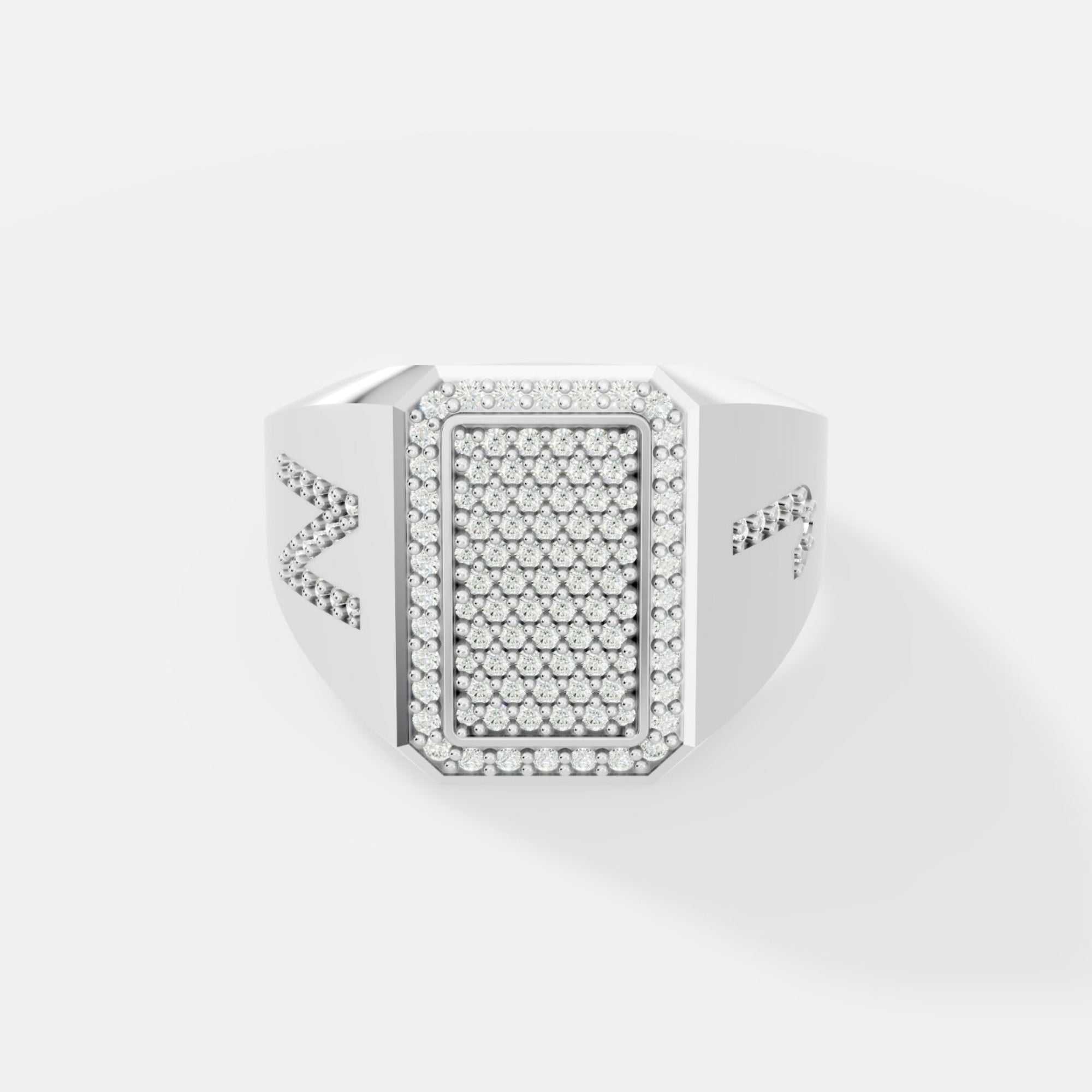 Exquisite Rectangular Diamond Pavé Statement Ring in White Gold with Side-Engraved Accents - Bijoux Eclore