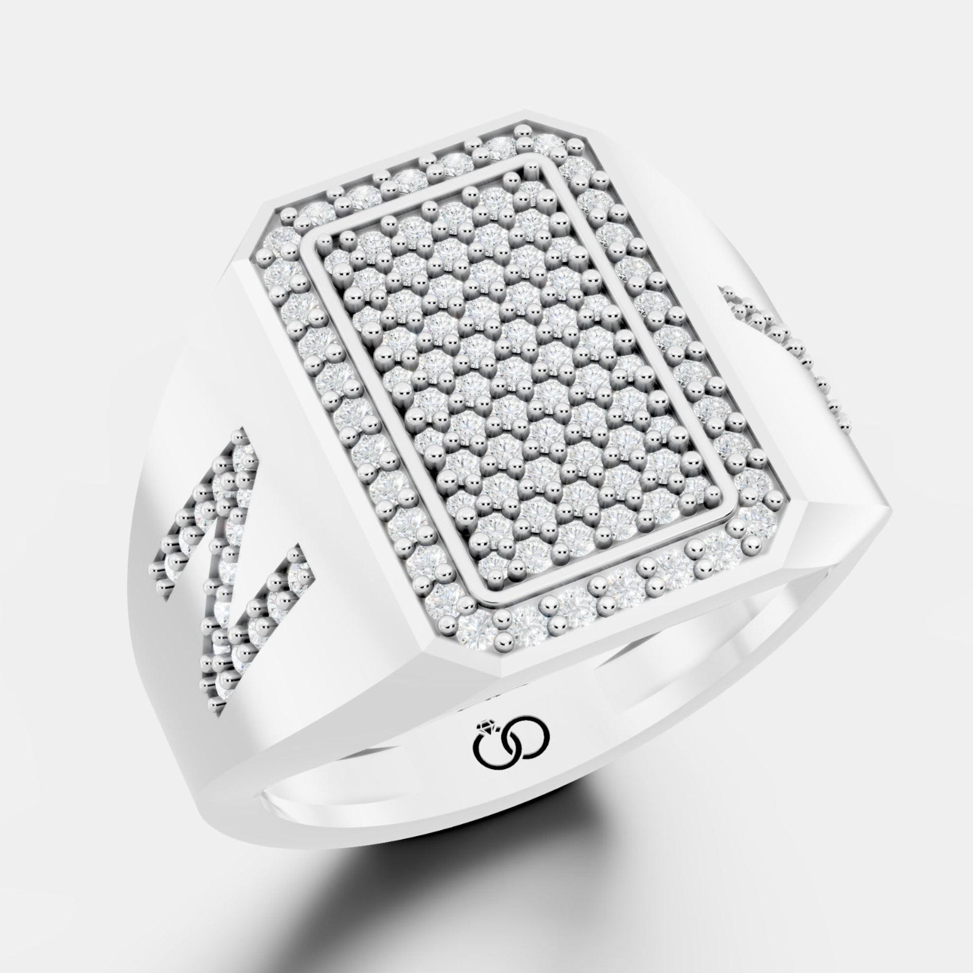 Exquisite Rectangular Diamond Pavé Statement Ring in White Gold with Side-Engraved Accents - Bijoux Eclore