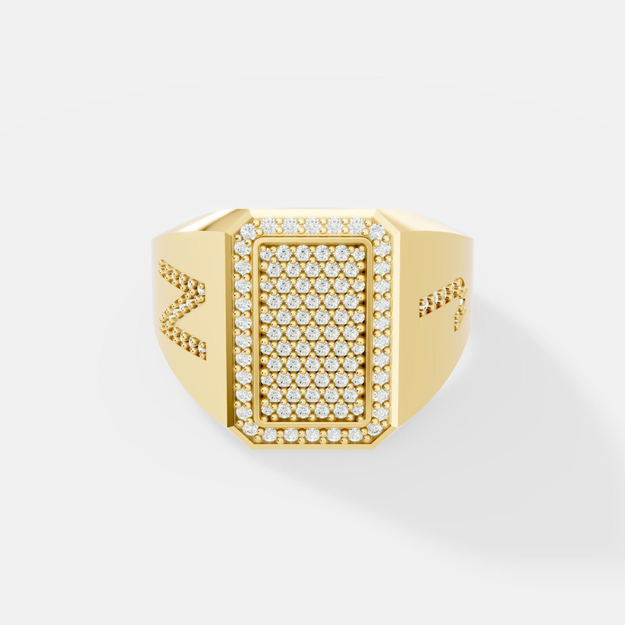 Exquisite Rectangular Diamond Pavé Statement Ring in White Gold with Side-Engraved Accents - Bijoux Eclore