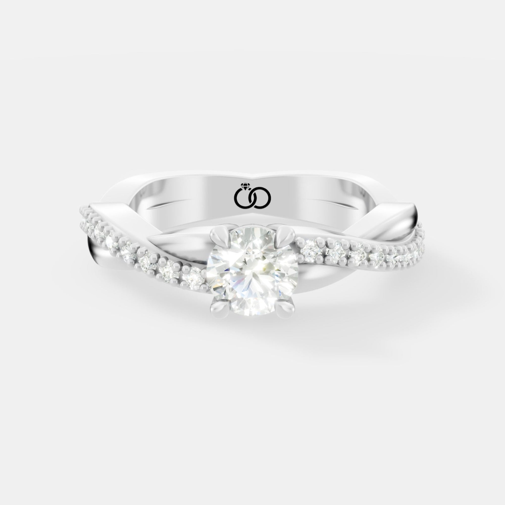 Elegant White Gold Engagement Ring with Twisted Band and Round Brilliant-Cut Diamond - Bijoux Eclore