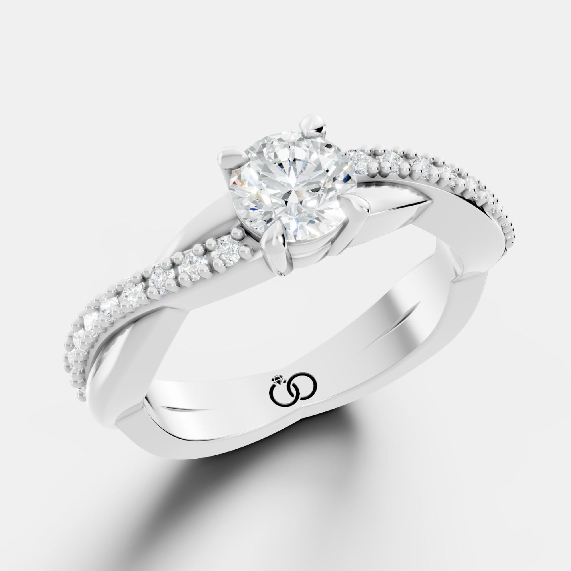 Elegant White Gold Engagement Ring with Twisted Band and Round Brilliant-Cut Diamond - Bijoux Eclore