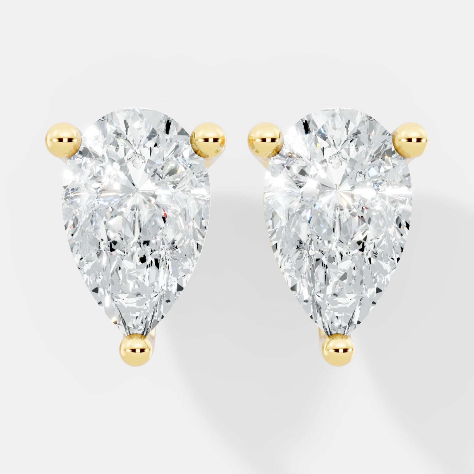 Pear-Cut Lab-Grown Diamond Stud Earrings in Classic Three-Prong Setting - Bijoux Eclore