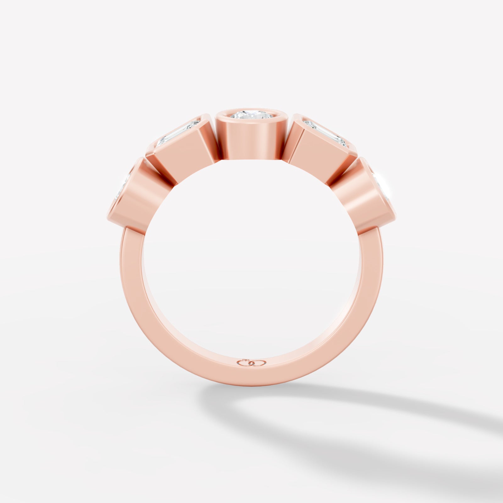 Multi-Shape Lab-Grown Diamond Band Ring Featuring Round, Emerald, and Cushion-Cut Diamonds in Bezel Settings - Bijoux Eclore