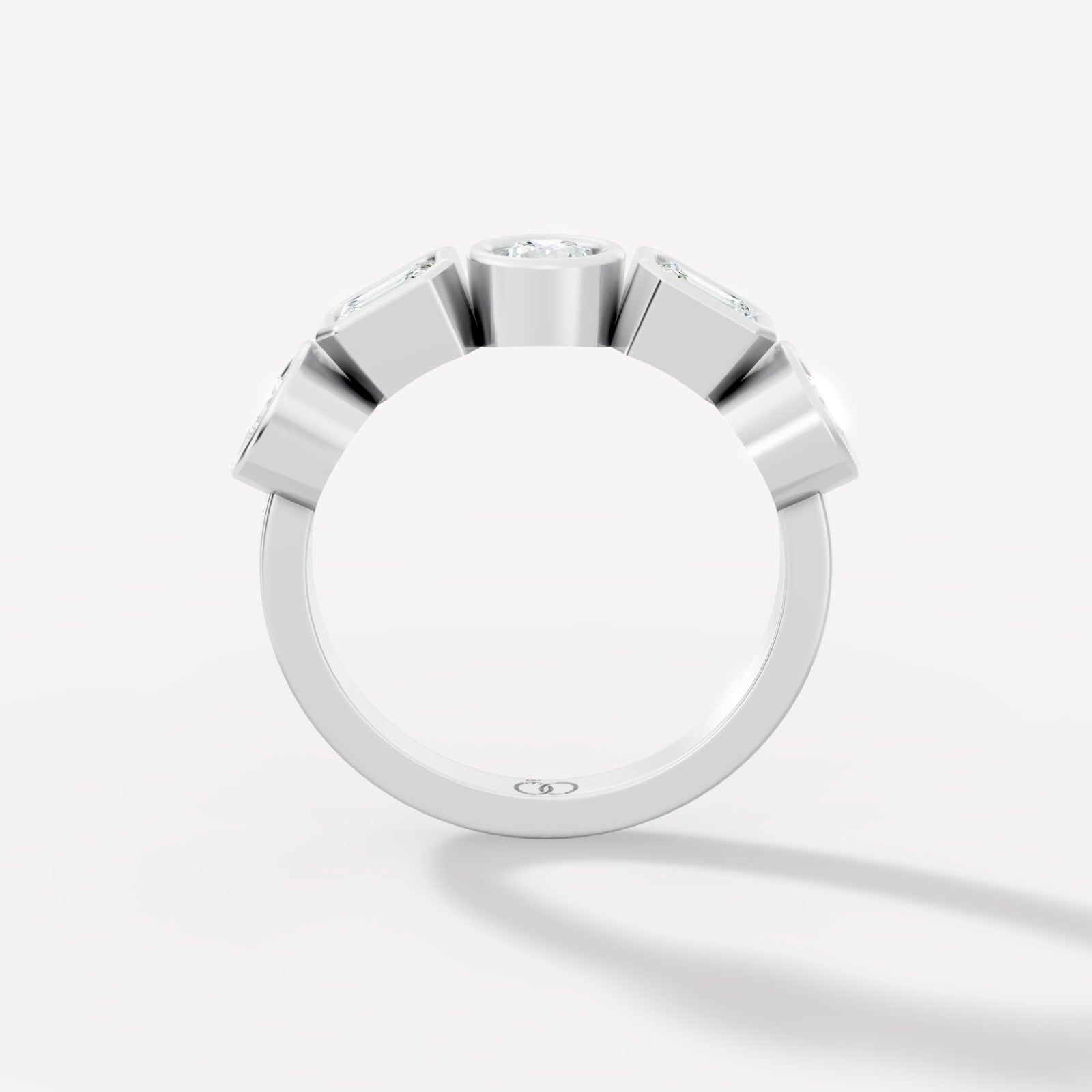 Multi-Shape Lab-Grown Diamond Band Ring Featuring Round, Emerald, and Cushion-Cut Diamonds in Bezel Settings - Bijoux Eclore