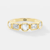 Multi-Shape Lab-Grown Diamond Band Ring Featuring Round, Emerald, and Cushion-Cut Diamonds in Bezel Settings - Bijoux Eclore