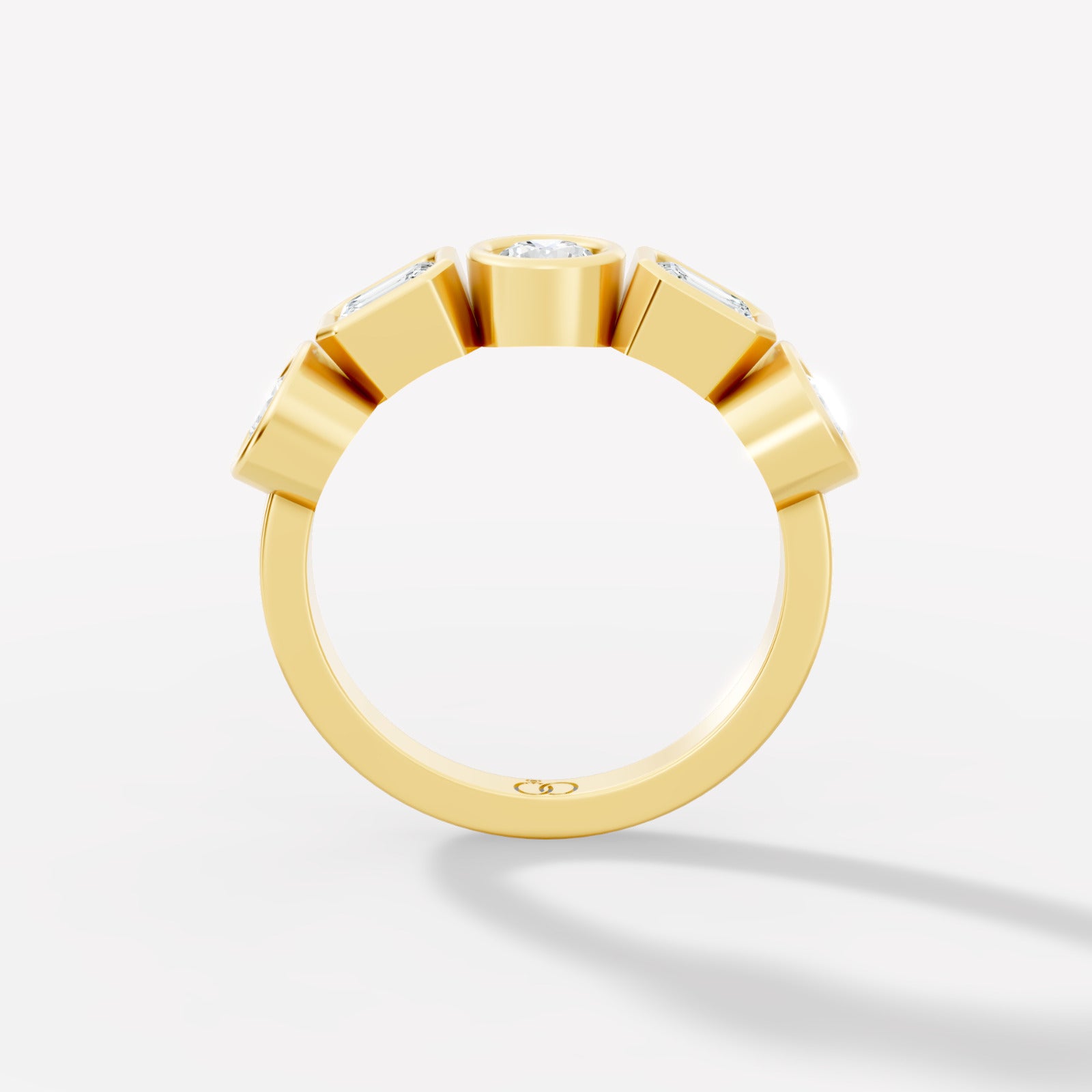 Multi-Shape Lab-Grown Diamond Band Ring Featuring Round, Emerald, and Cushion-Cut Diamonds in Bezel Settings - Bijoux Eclore