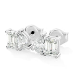 Elegant Emerald-Cut and Pear-Shaped Lab-Grown Diamond Duo Stud Earrings Modern Asymmetrical Design - Bijoux Eclore