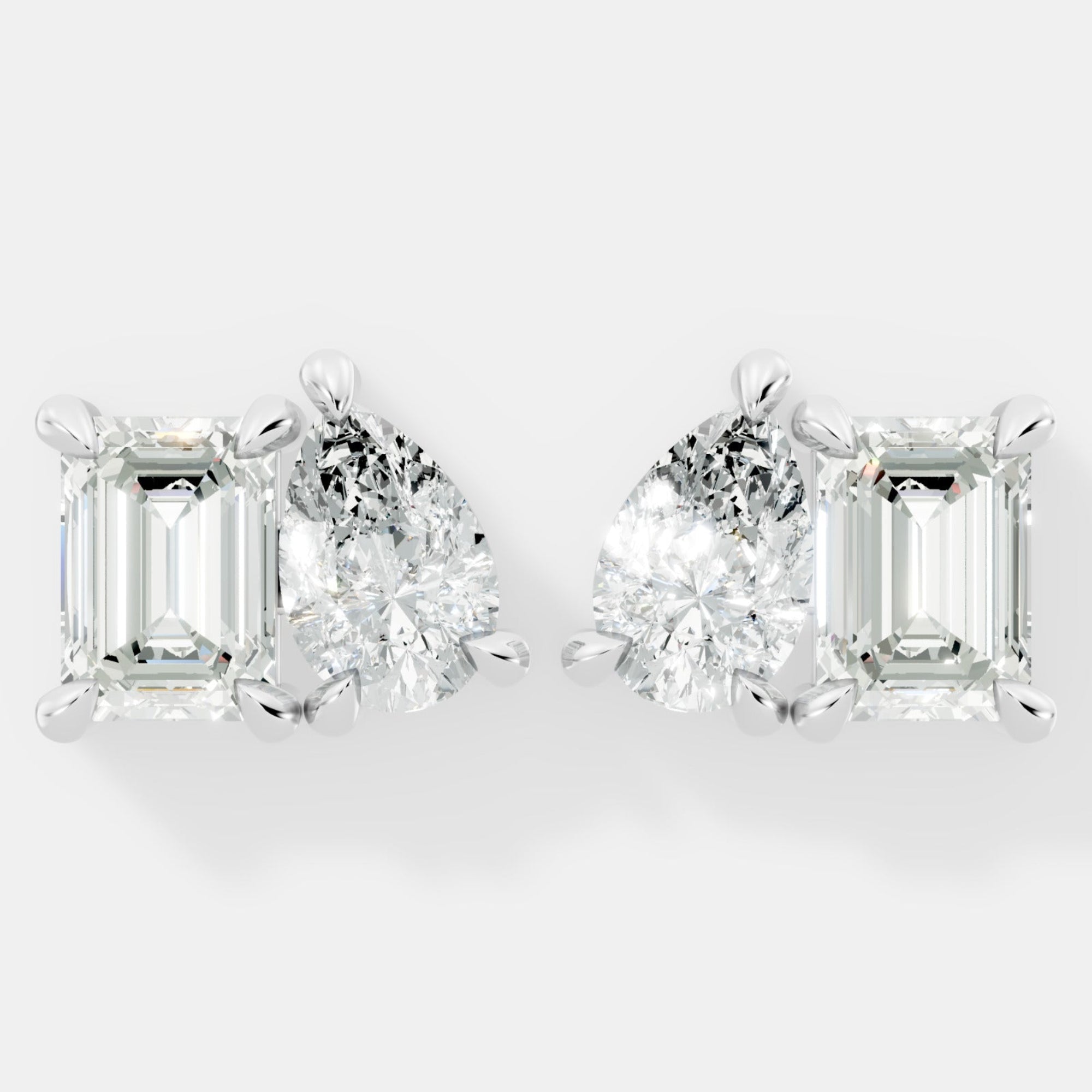 Elegant Emerald-Cut and Pear-Shaped Lab-Grown Diamond Duo Stud Earrings Modern Asymmetrical Design - Bijoux Eclore