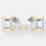 Elegant Emerald-Cut and Pear-Shaped Lab-Grown Diamond Duo Stud Earrings Modern Asymmetrical Design - Bijoux Eclore