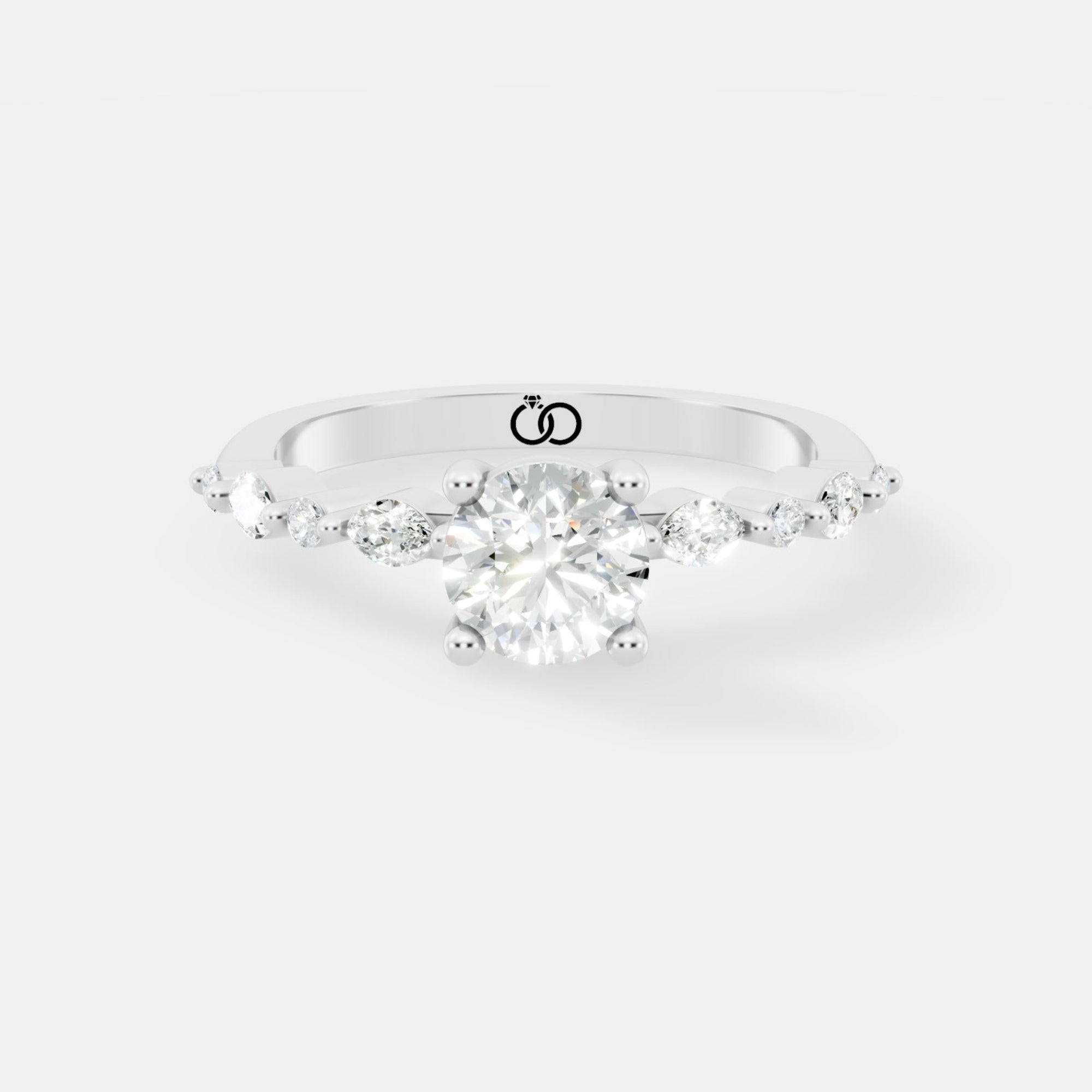 Engagement Ring with Brilliant Round-Cut Center Diamond and Graduated Side Accents - Bijoux Eclore