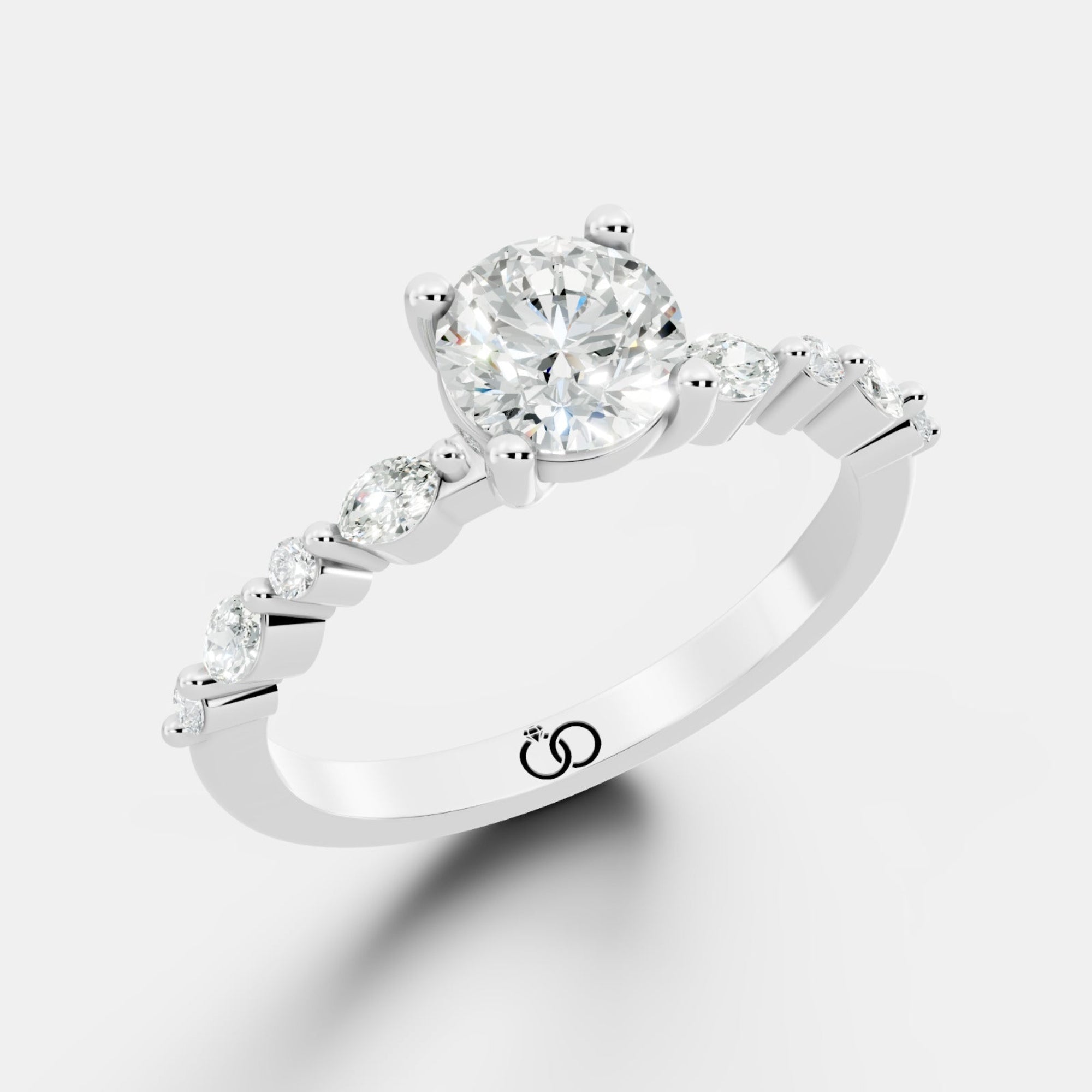 Engagement Ring with Brilliant Round-Cut Center Diamond and Graduated Side Accents - Bijoux Eclore