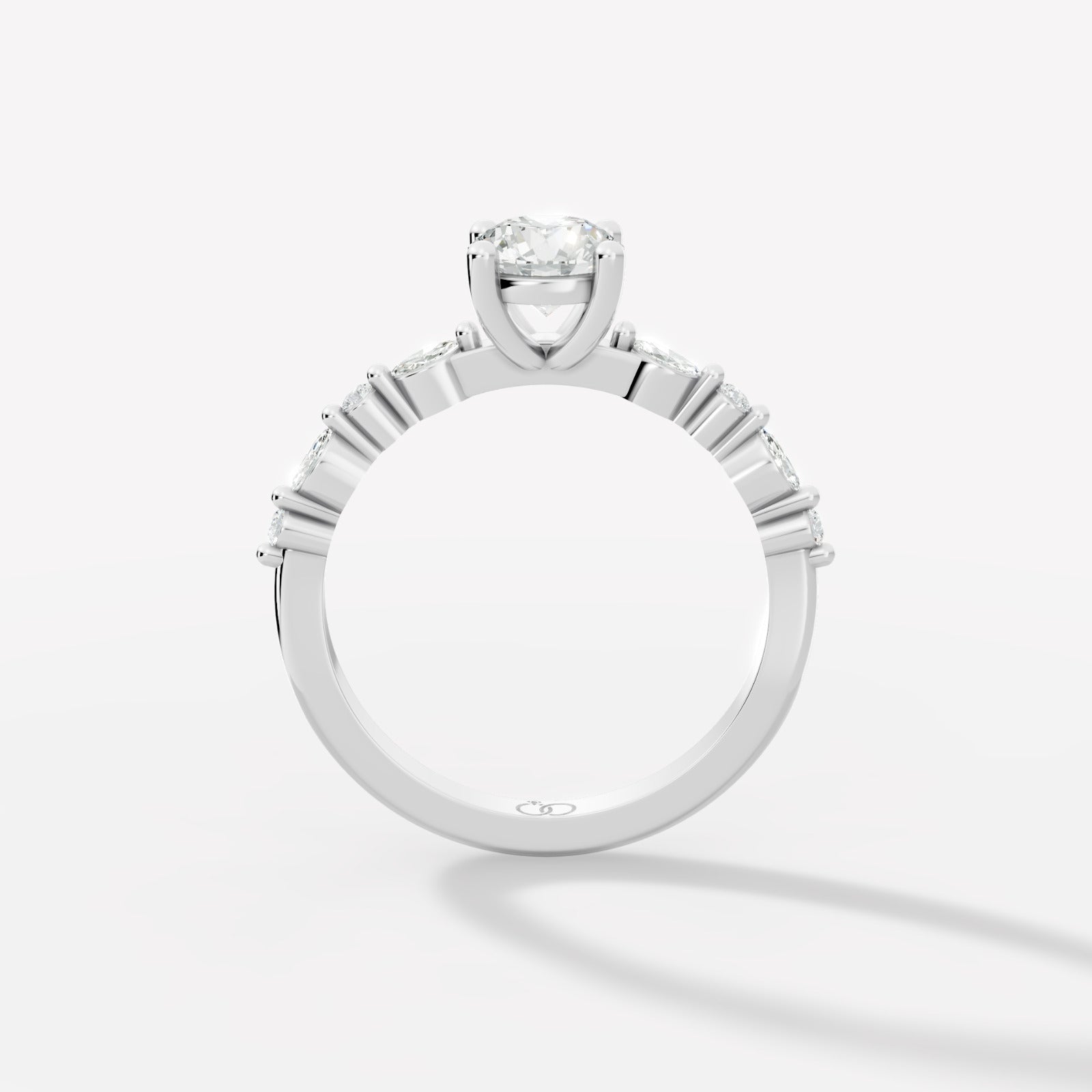 Engagement Ring with Brilliant Round-Cut Center Diamond and Graduated Side Accents - Bijoux Eclore
