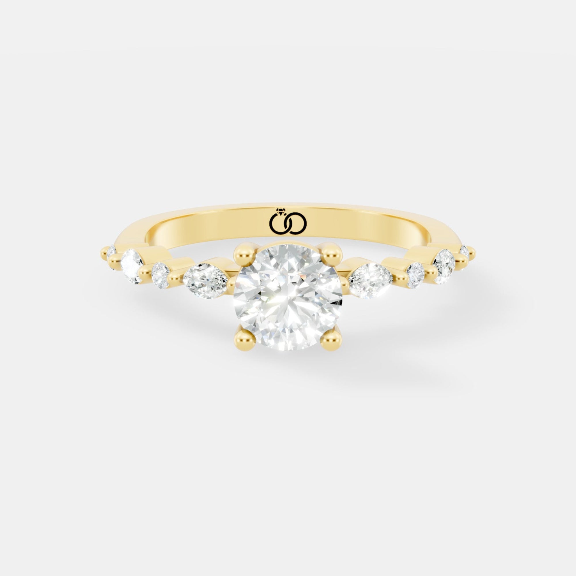 Engagement Ring with Brilliant Round-Cut Center Diamond and Graduated Side Accents - Bijoux Eclore
