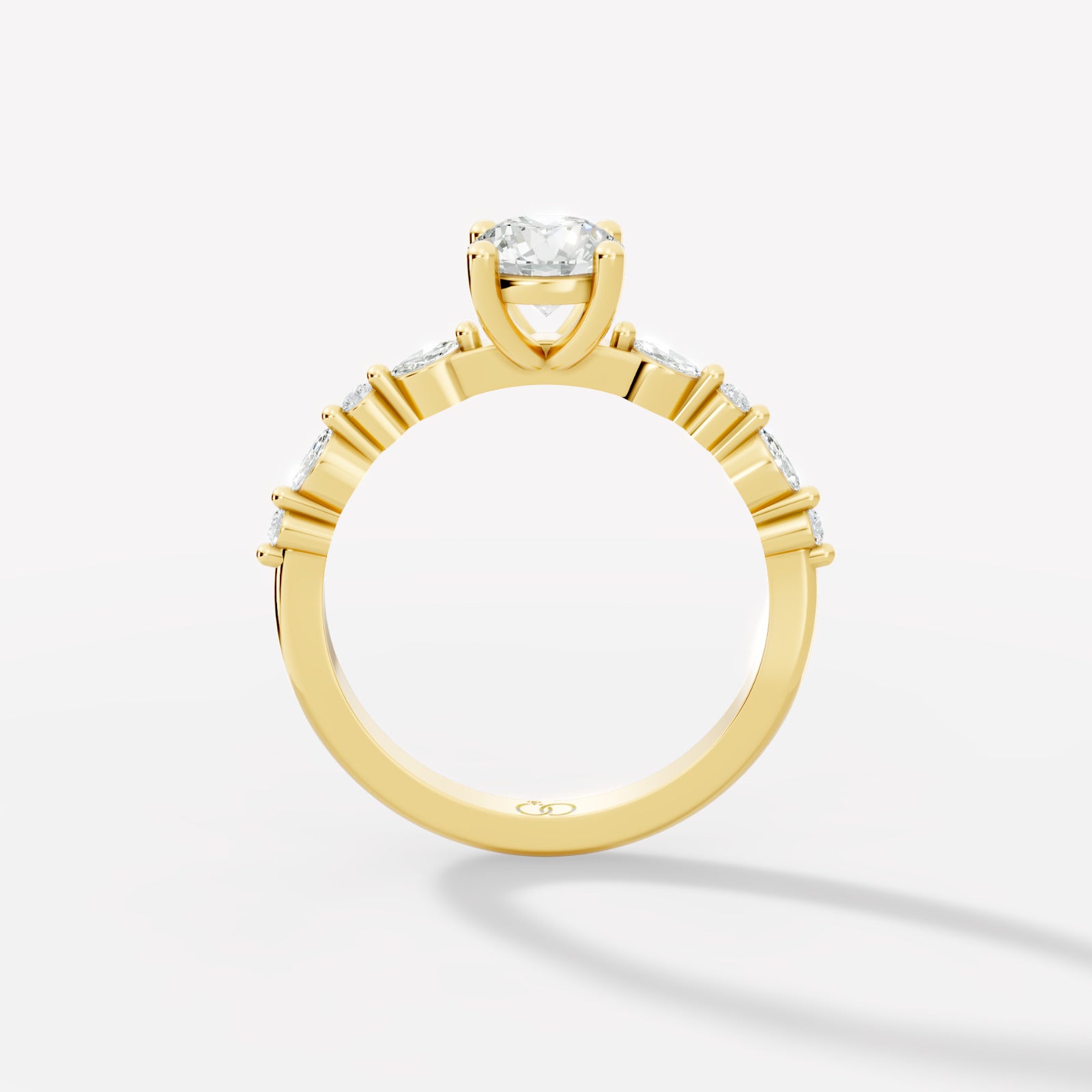 Engagement Ring with Brilliant Round-Cut Center Diamond and Graduated Side Accents - Bijoux Eclore