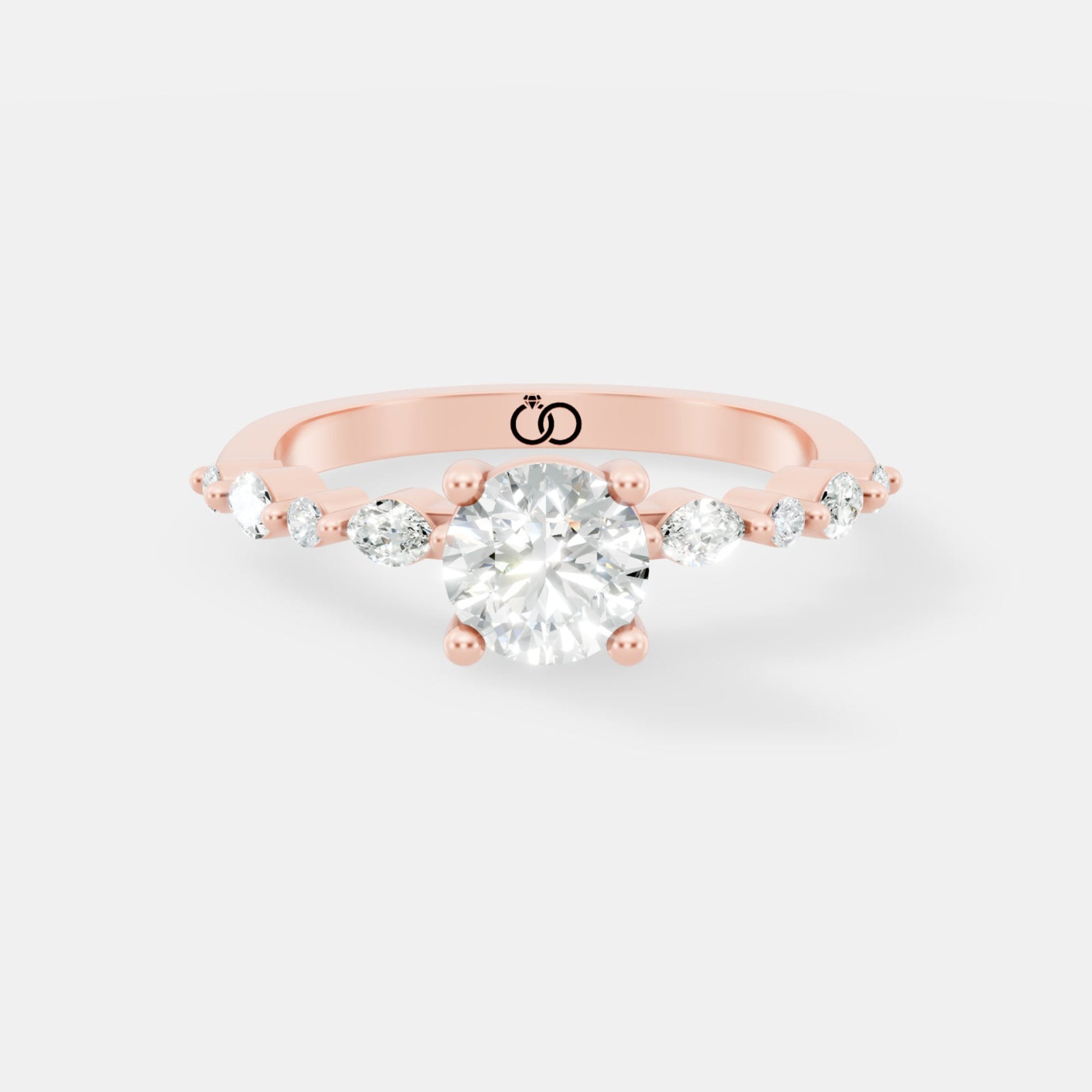 Engagement Ring with Brilliant Round-Cut Center Diamond and Graduated Side Accents - Bijoux Eclore