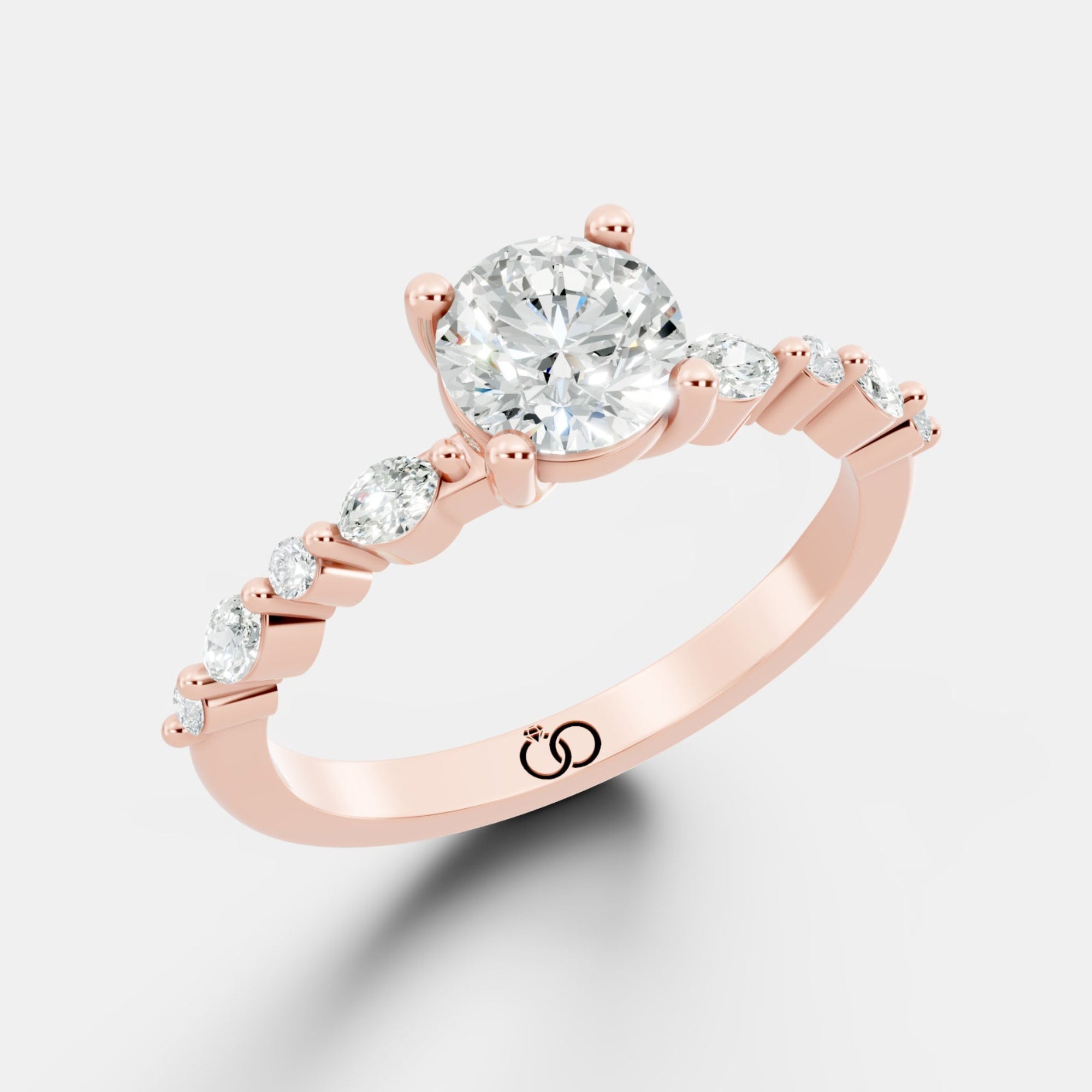 Engagement Ring with Brilliant Round-Cut Center Diamond and Graduated Side Accents - Bijoux Eclore