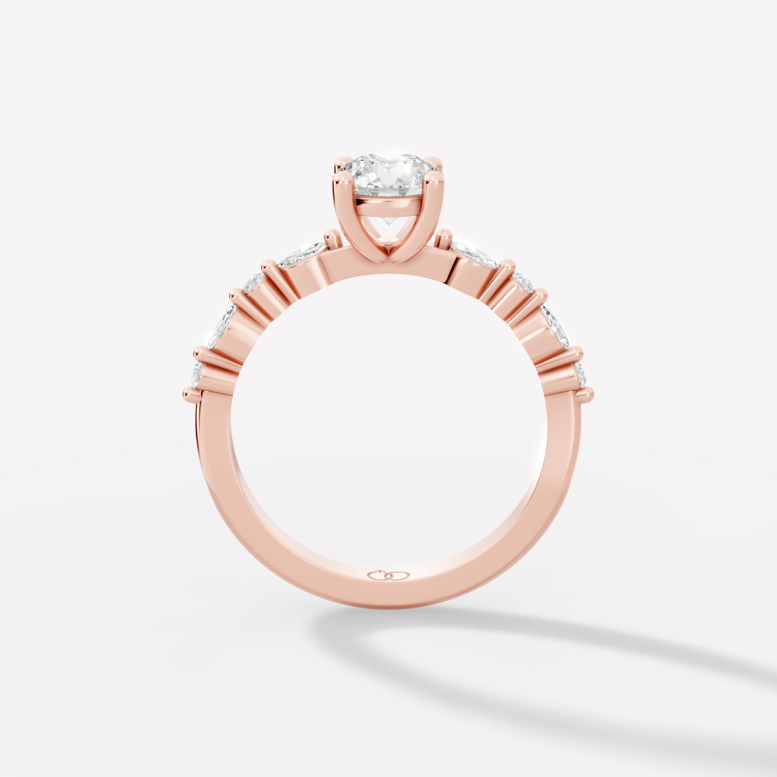 Engagement Ring with Brilliant Round-Cut Center Diamond and Graduated Side Accents - Bijoux Eclore