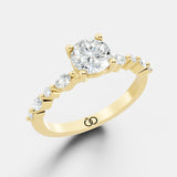 Engagement Ring with Brilliant Round-Cut Center Diamond and Graduated Side Accents - Bijoux Eclore