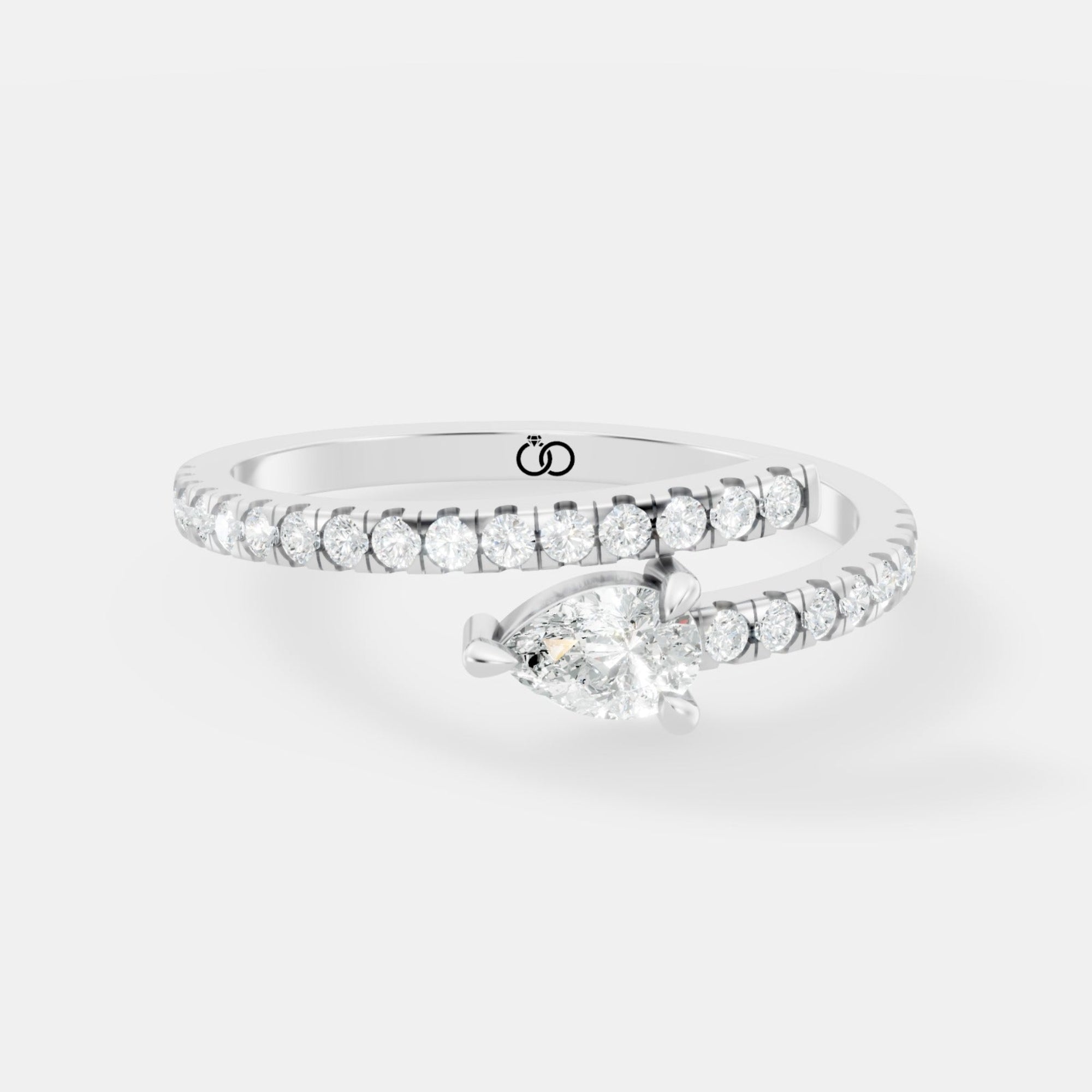 Wrap-Around Pear-Cut Lab-Grown Diamond Ring – Modern Spiral Design with Pavé Band Accents - Bijoux Eclore