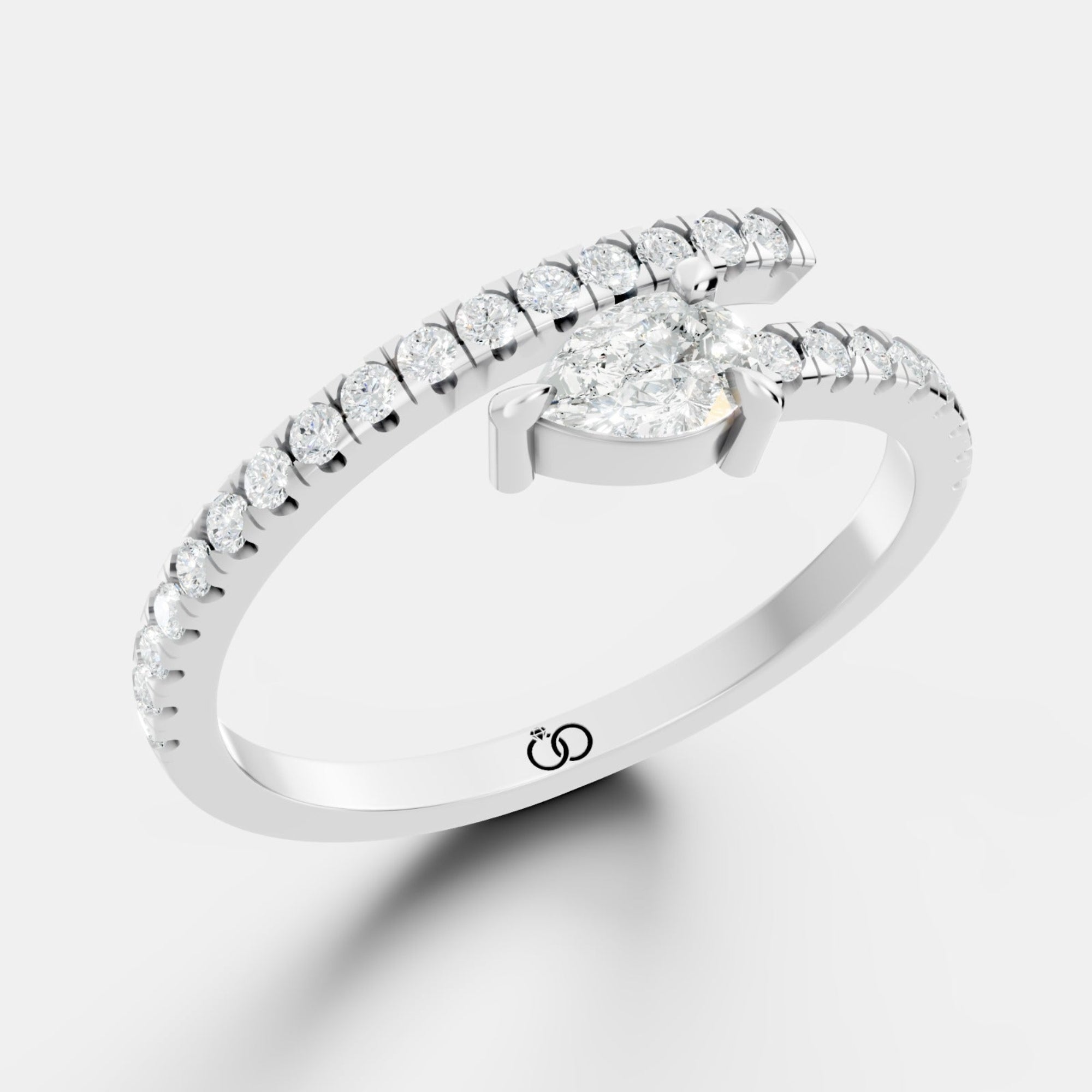 Wrap-Around Pear-Cut Lab-Grown Diamond Ring – Modern Spiral Design with Pavé Band Accents - Bijoux Eclore