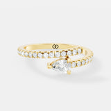 Wrap-Around Pear-Cut Lab-Grown Diamond Ring – Modern Spiral Design with Pavé Band Accents - Bijoux Eclore